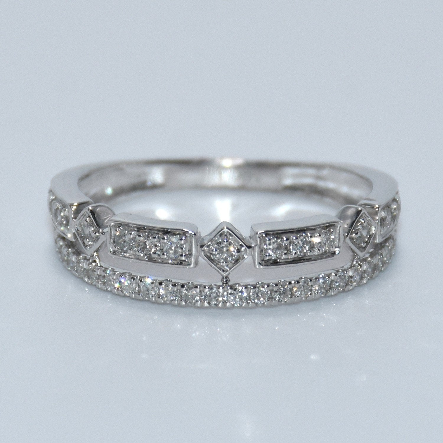 14K Gold | .40ct Natural Diamond 14K White Gold Double Layer Wedding Band