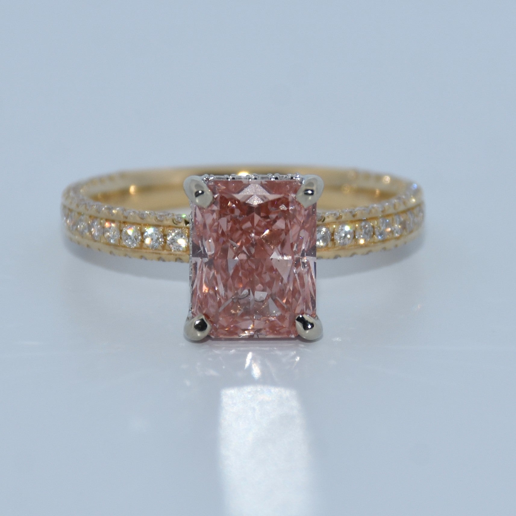 14K Gold | "Pink Slipper" Vivid Fancy Pink 2.63Ct Lab Diamond Engagement Ring Yellow Gold
