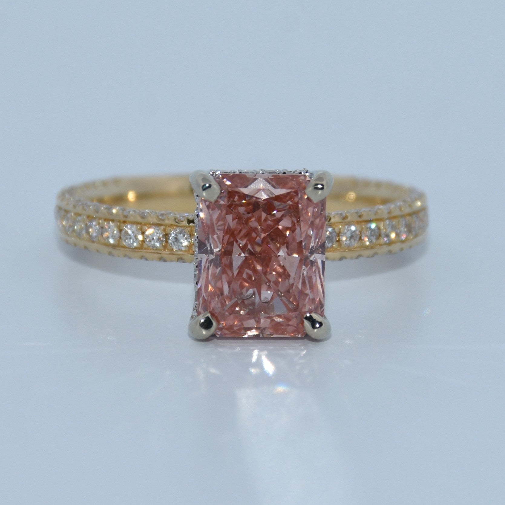 14K Gold | "Pink Slipper" Vivid Fancy Pink 2.63Ct Lab Diamond Engagement Ring Yellow Gold