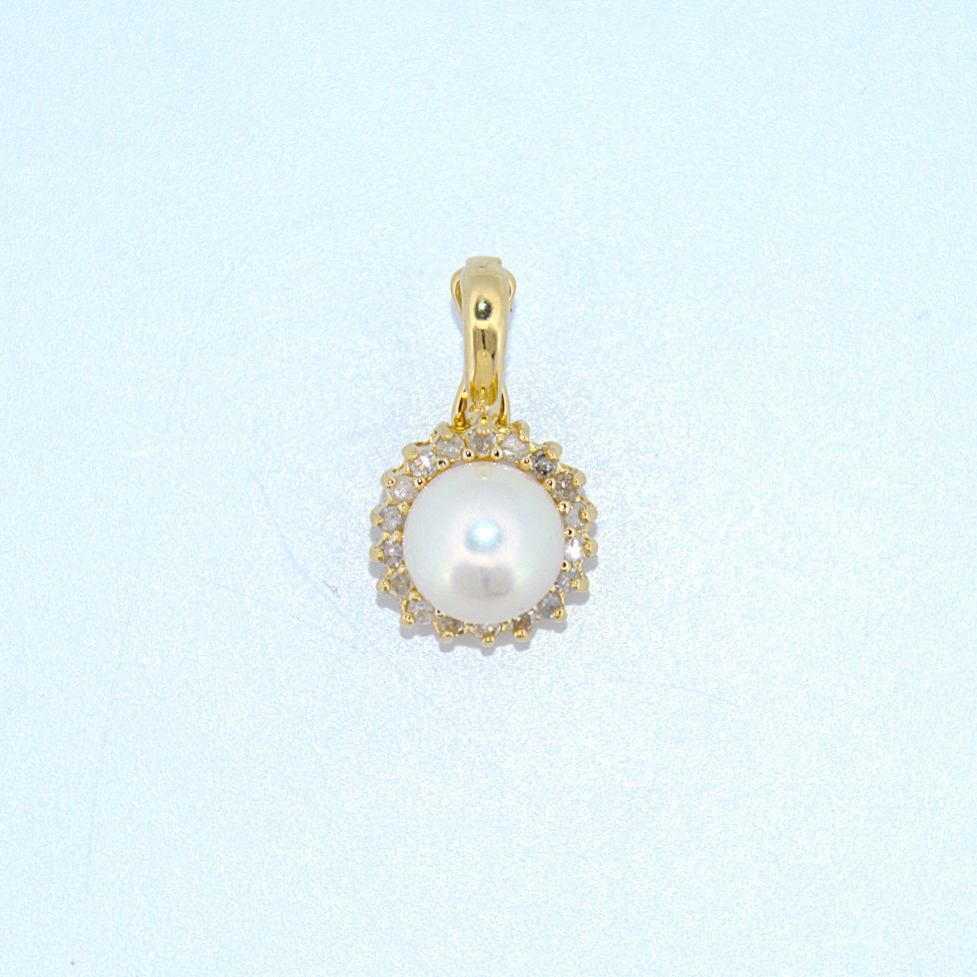 14K Gold | YG White Pearl and .14ct Natural Diamond Pendant