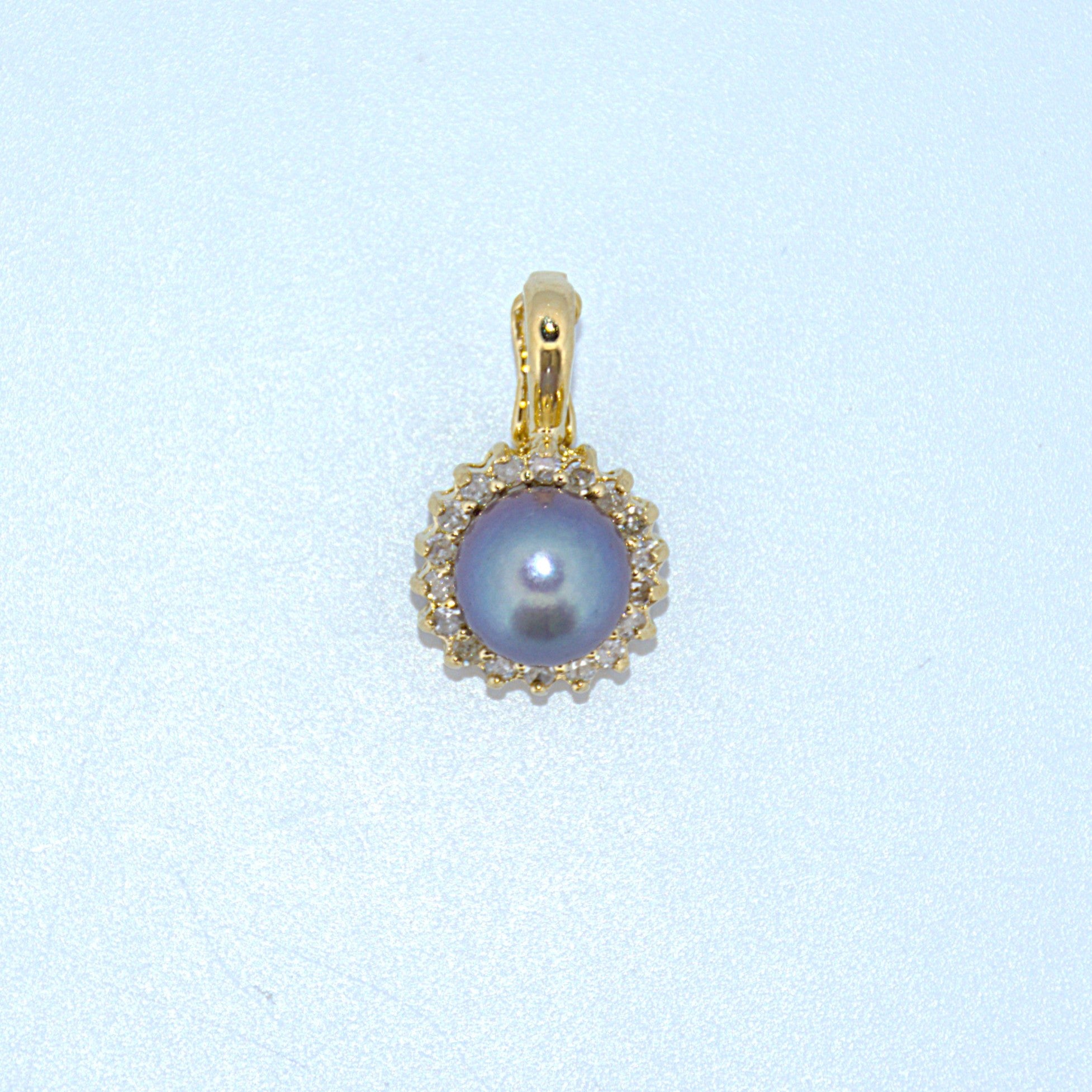 14K Gold | YG Black Pearl and .14ct Natural Diamond Pendant