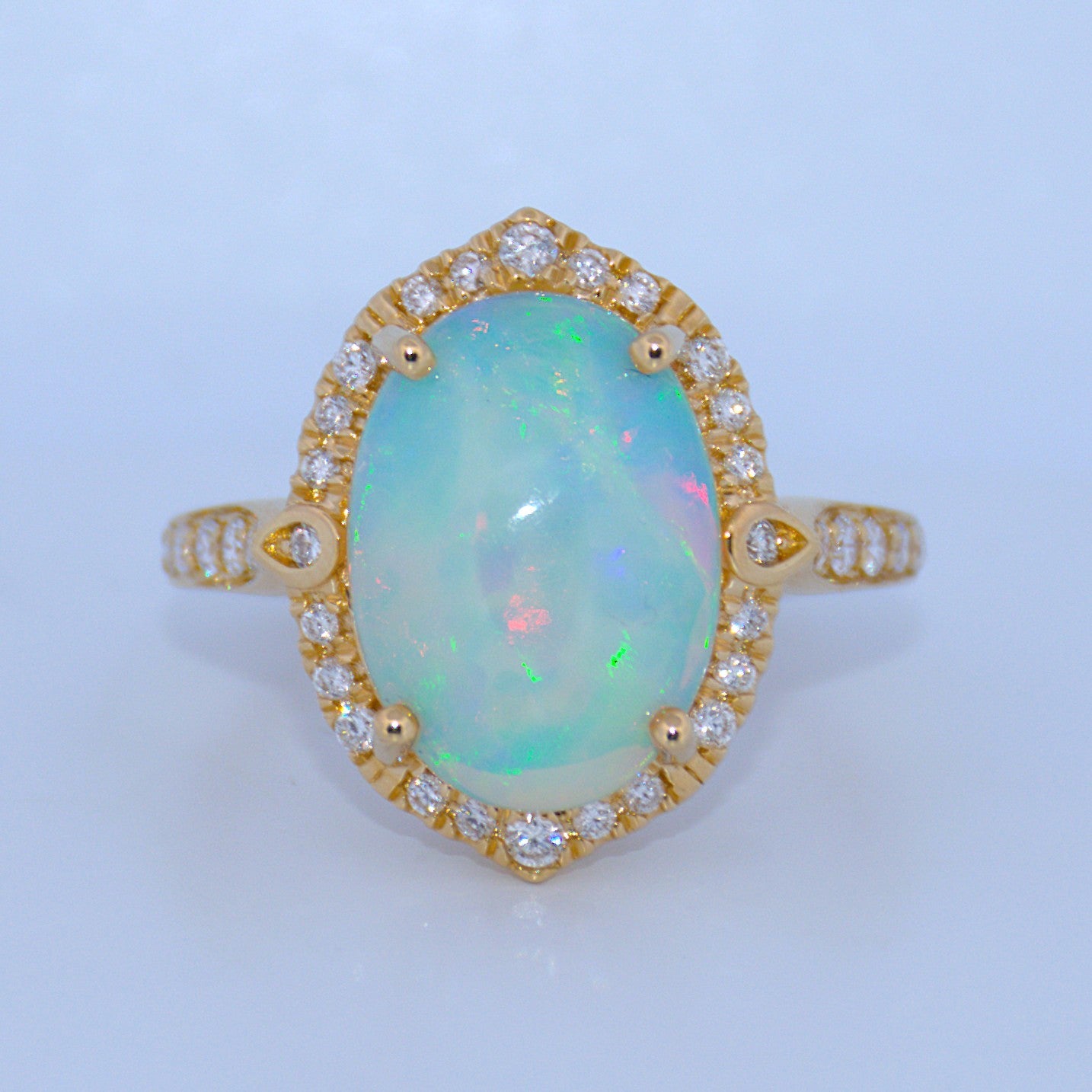 14K Gold | Yellow Gold Ethiopian Opal and Natural Diamond Ring
