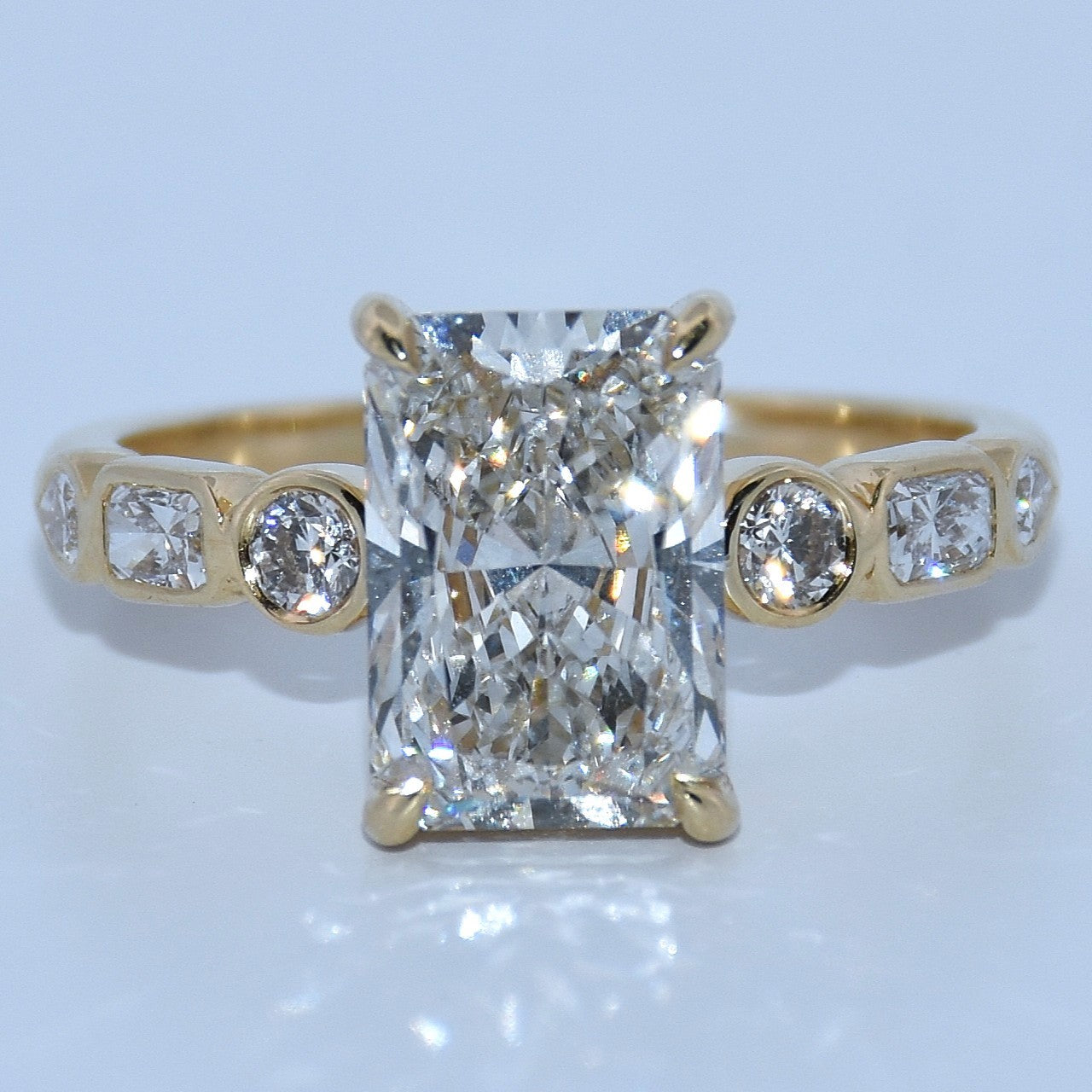 14K Gold | Yellow Bezel Multi Shape Radiant 3.08ct Lab Diamond Engagement Ring