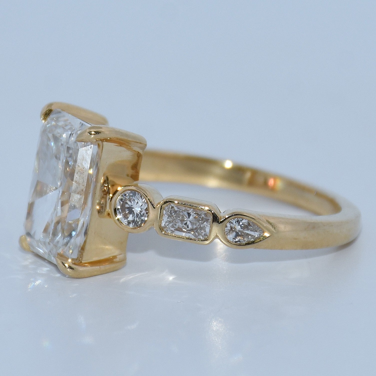 14K Gold | Yellow Bezel Multi Shape Radiant 3.08ct Lab Diamond Engagement Ring