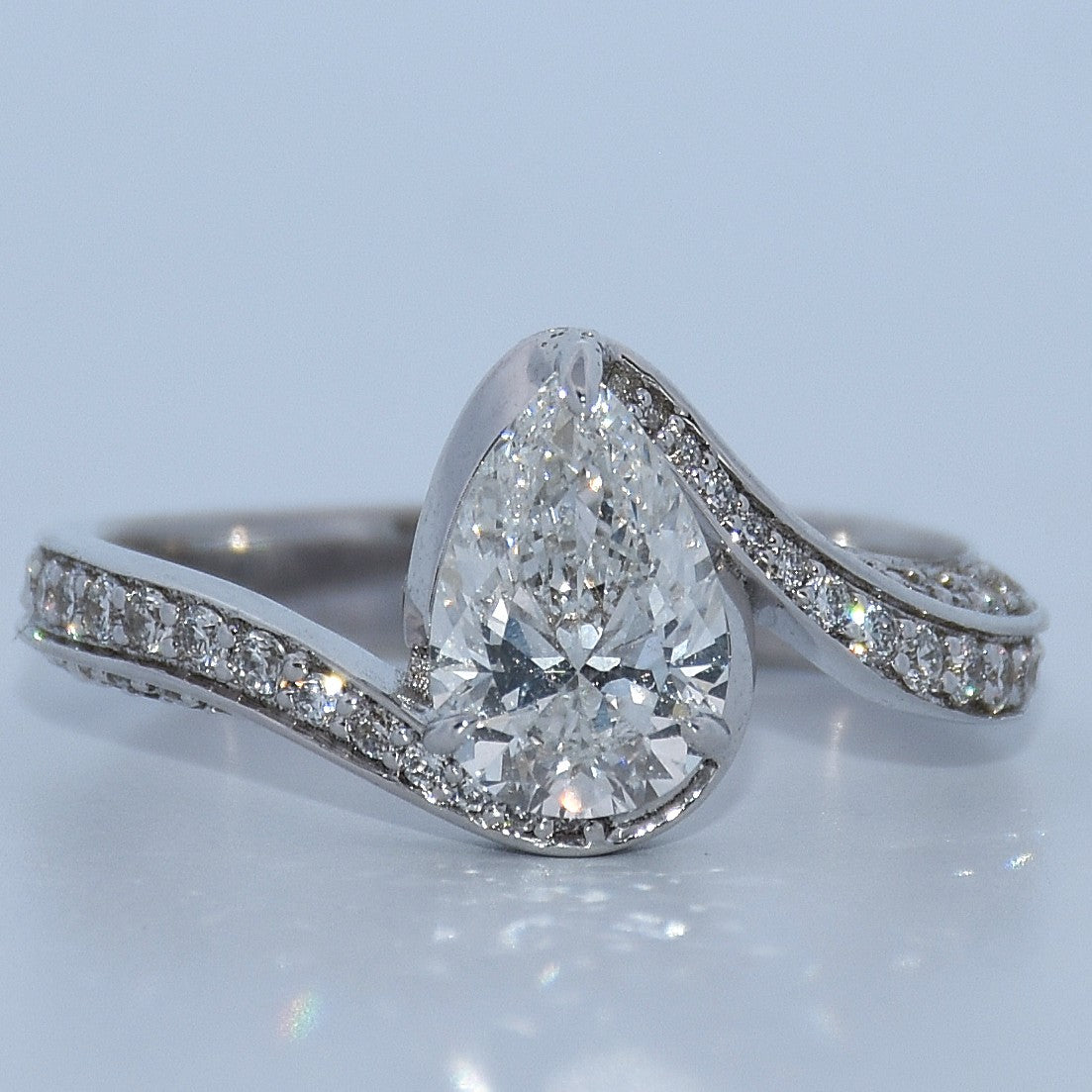 14K Gold | White Bypass Pear 1.0ct Lab Diamond Engagement Ring