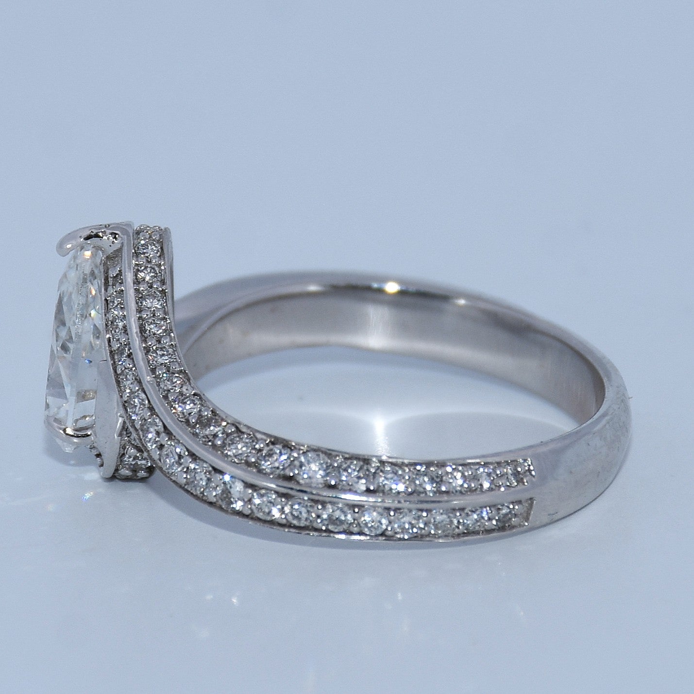 14K Gold | White Bypass Pear 1.0ct Lab Diamond Engagement Ring