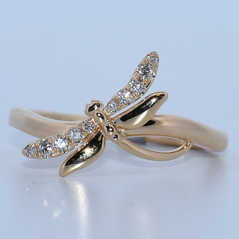 14K Gold | Yellow Dragonfly .08cttw Natural Diamond Ring