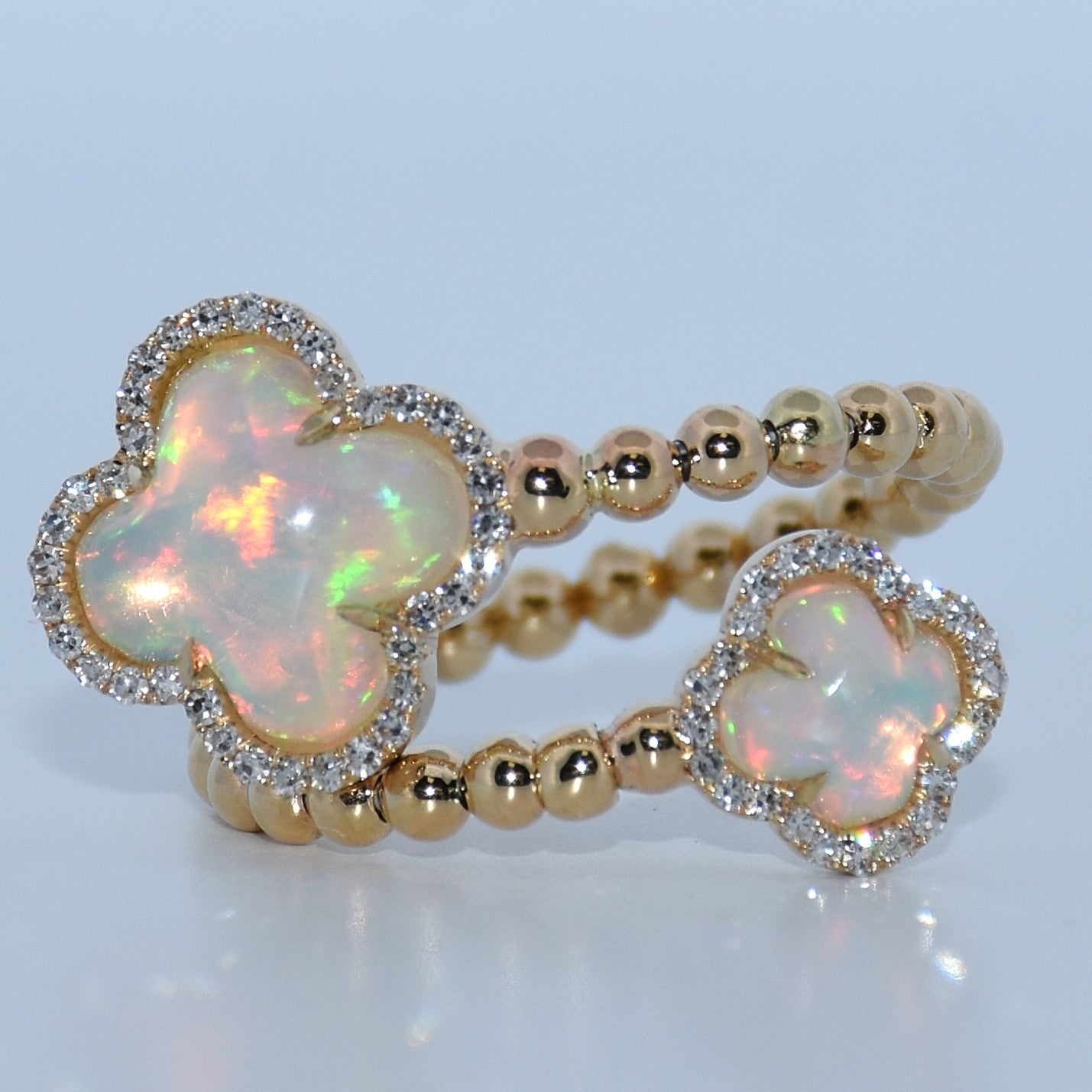 14K Gold | Yellow Opal Clover Natural Diamond Ring