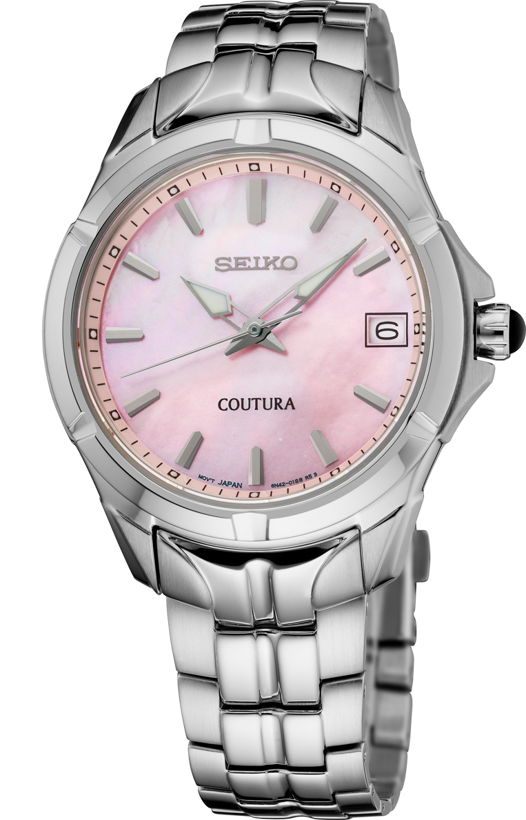 Seiko Coutura SS Quartz Pink MOP Dial Watch SUR585