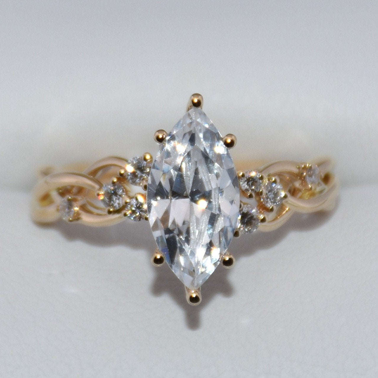 14K Gold | YG Lyria Bridal Semi-Mount Marquise Diamond Engagement Ring (Check Description)