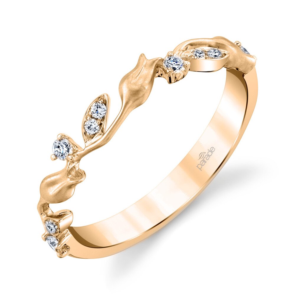 14K Gold | Lyria Leaves Diamond Band 1/2 Way 0.12ct Wedding Band