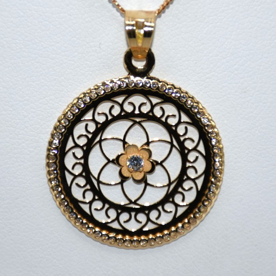 19.2K Portuguese Gold | Large CZ Spiral Pendant