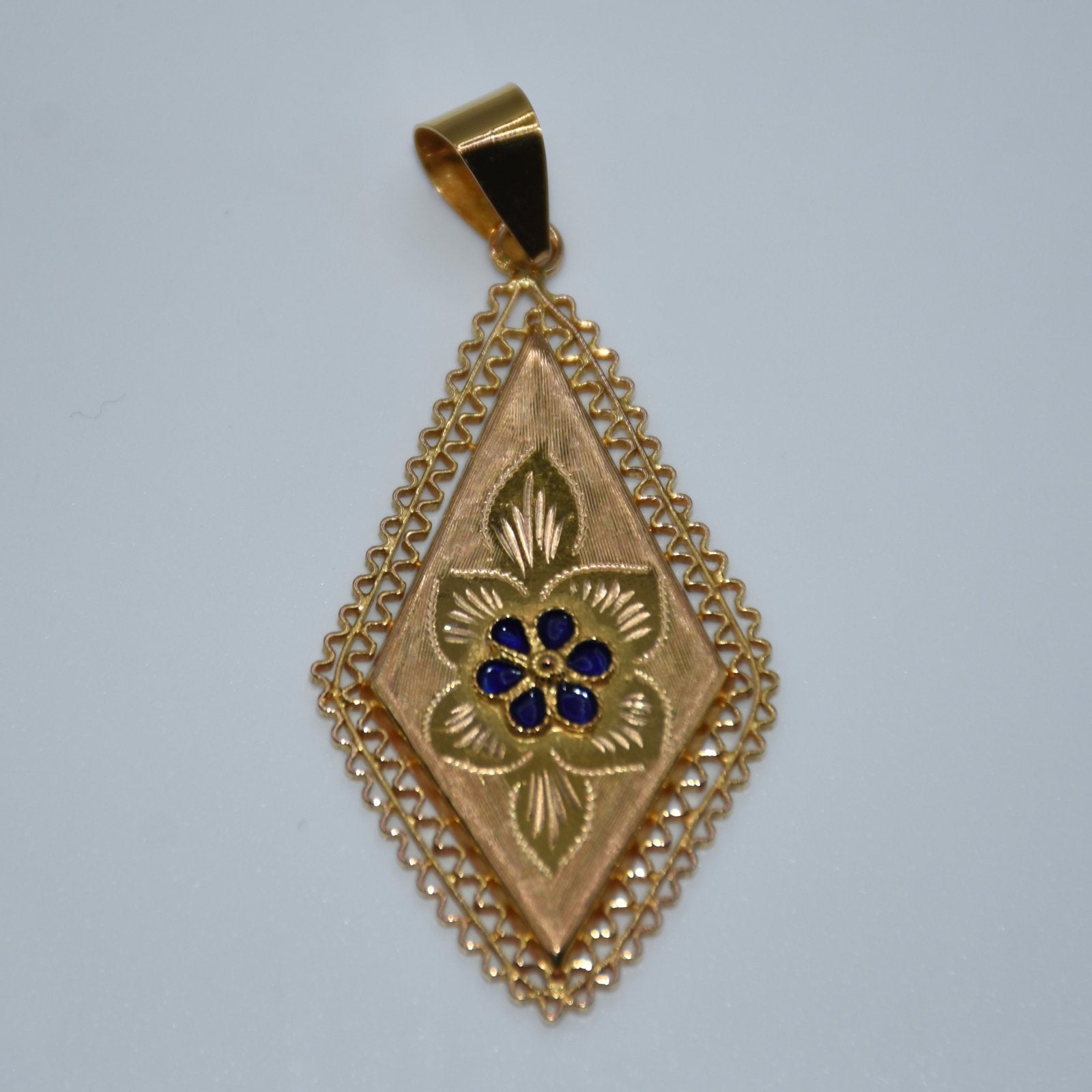 19.2K Portuguese Gold | Vintage Blue Enamel Drop Pendant