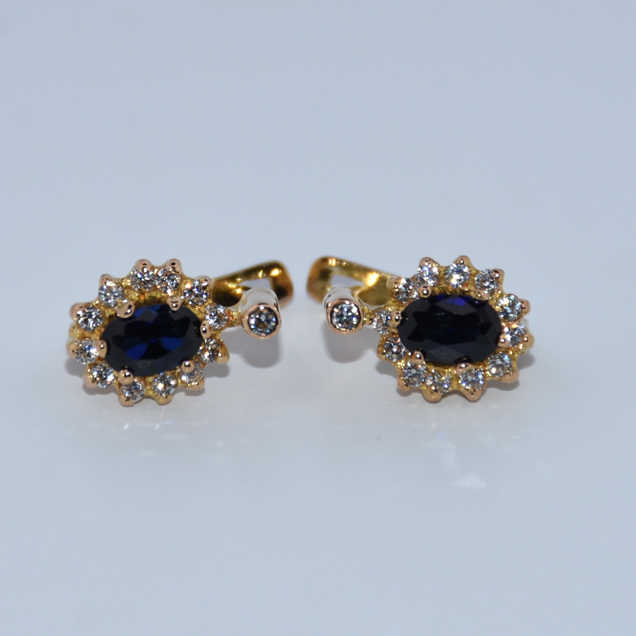 19.2K Portuguese Gold | Blue Sapphire With CZ Earrings