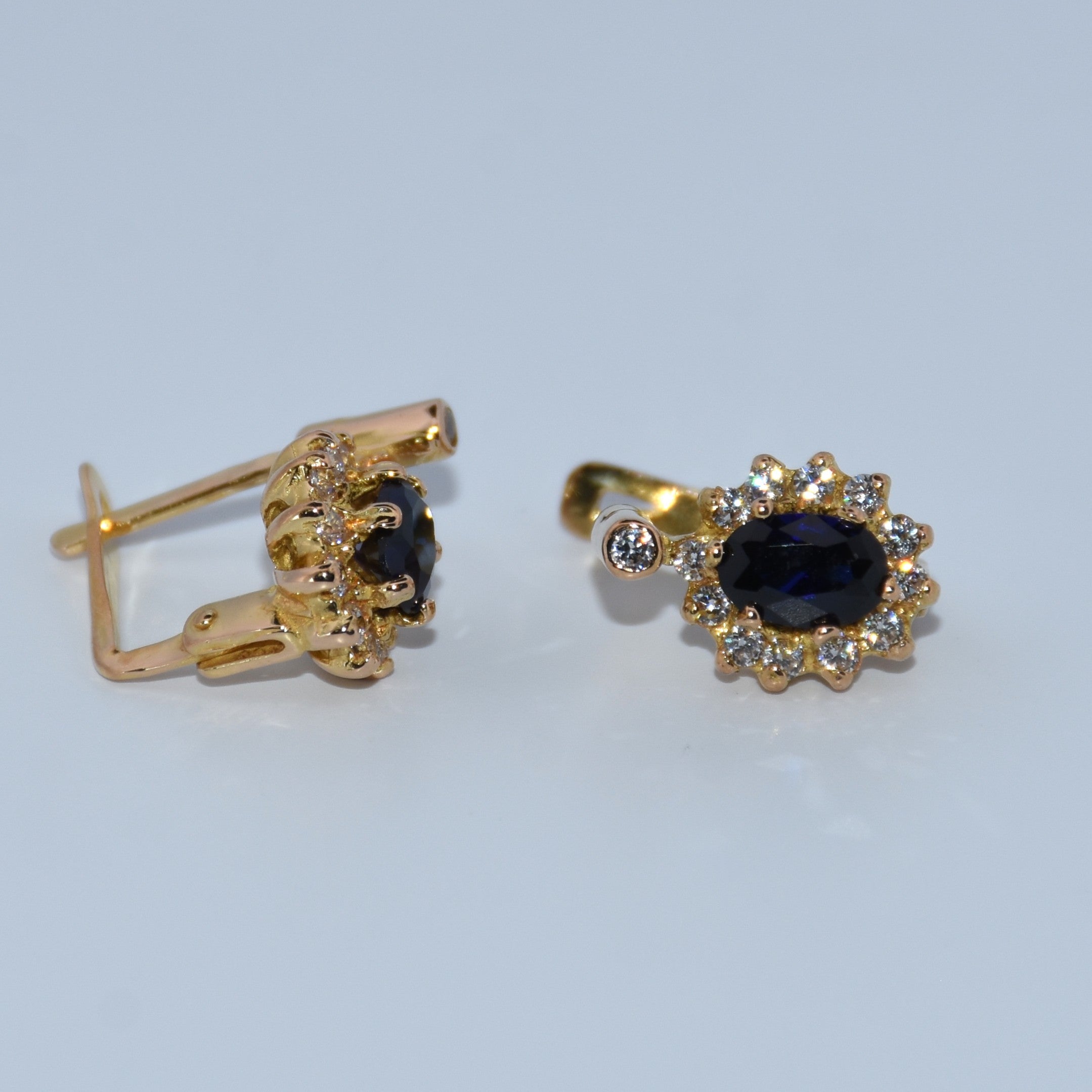 19.2K Portuguese Gold | Blue Sapphire With CZ Earrings