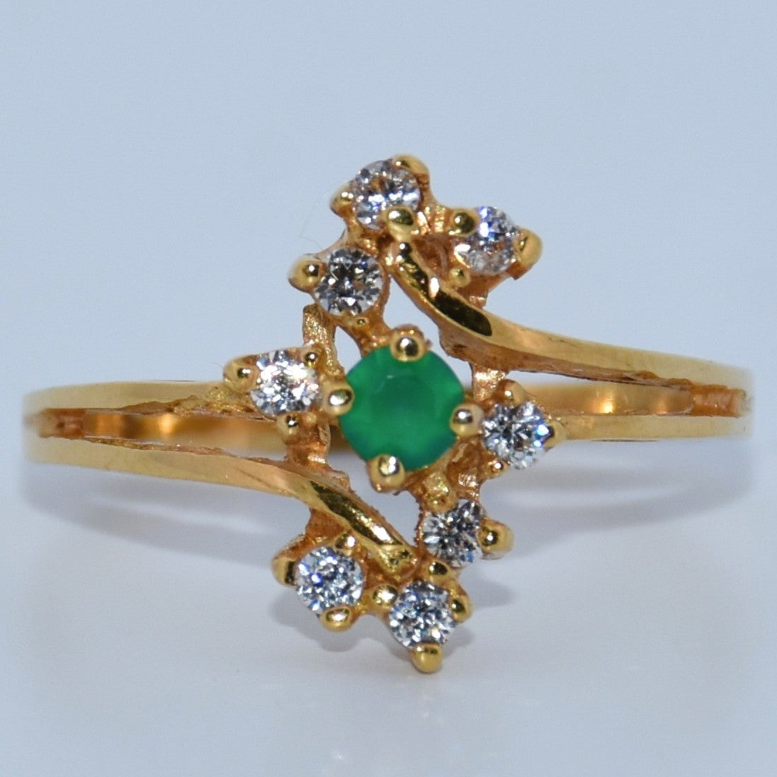 19.2K Portuguese Gold | Sunburst Emerald Ring w cz