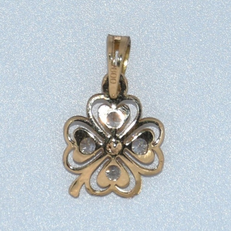 19.2K Portuguese Gold | CZ 4 Leaf Clover Charm Pendant