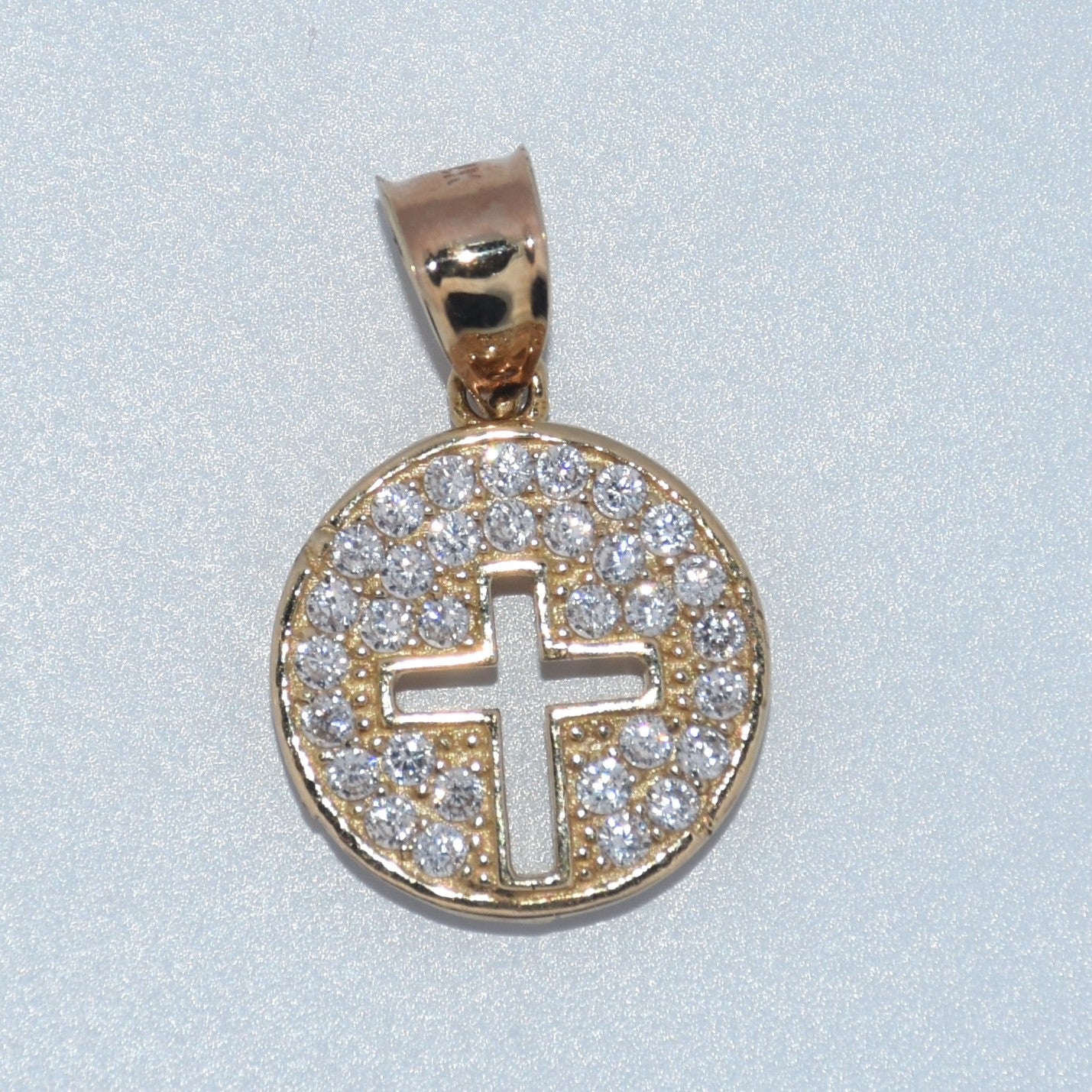 14K Gold | Round CZ Cross Charm