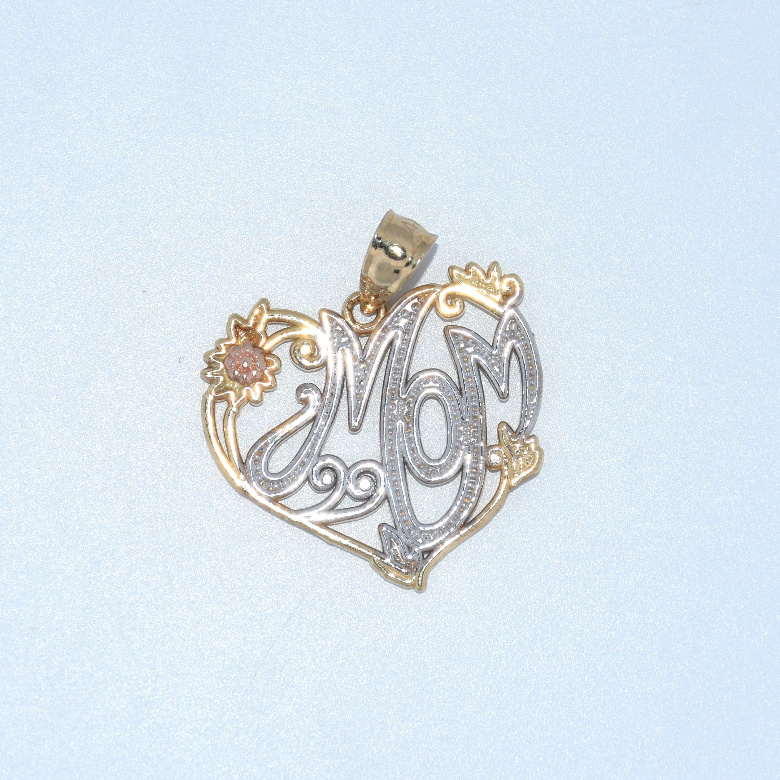 14K Gold | Tricolor Mom Heart Pendant
