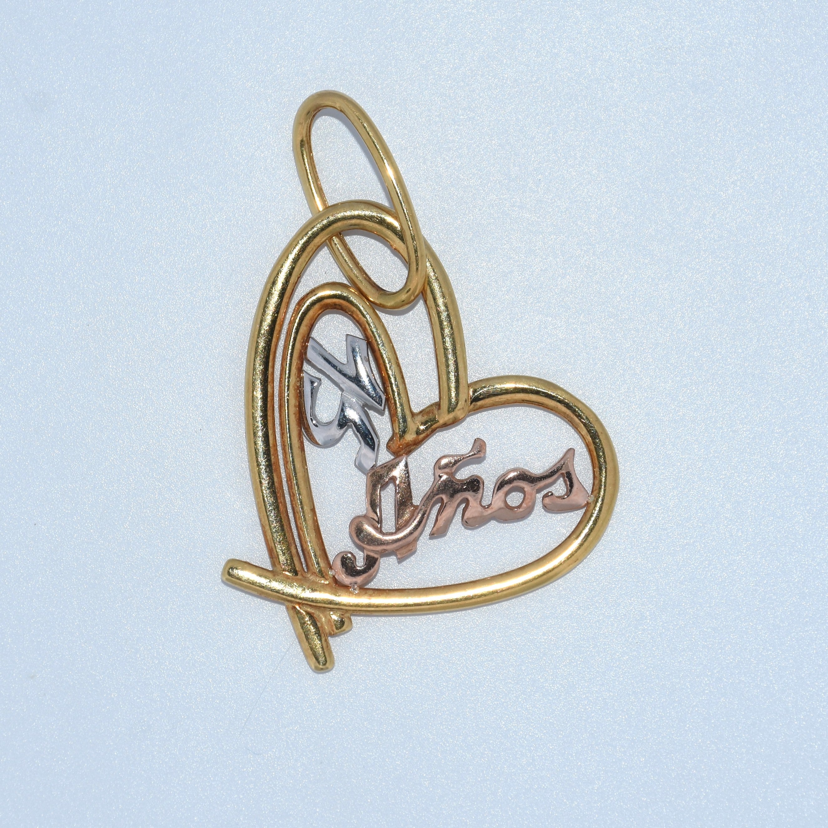 14K Gold |Geometric 15 Años Heart Pendant