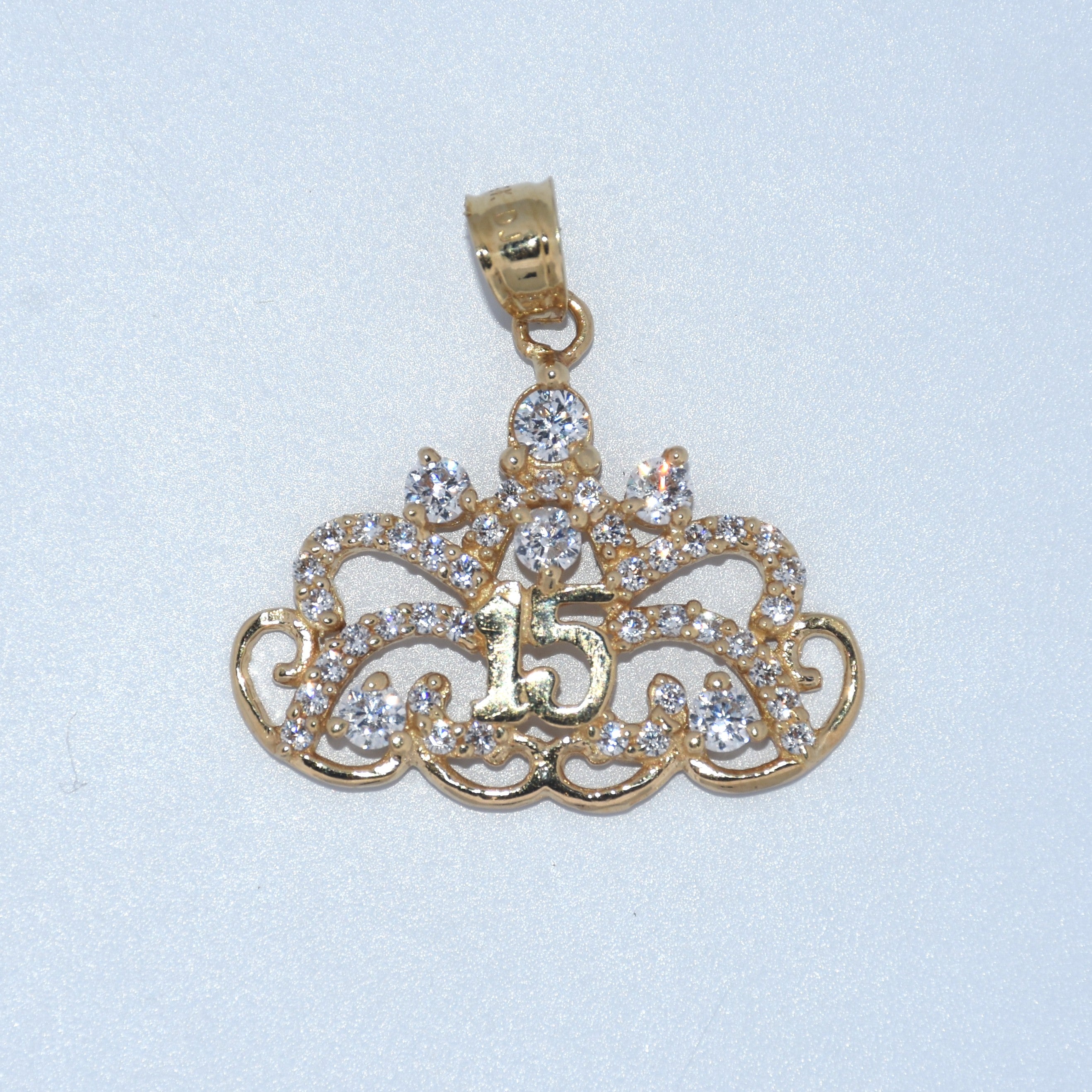14K Gold | CZ Crown 15 Pendant