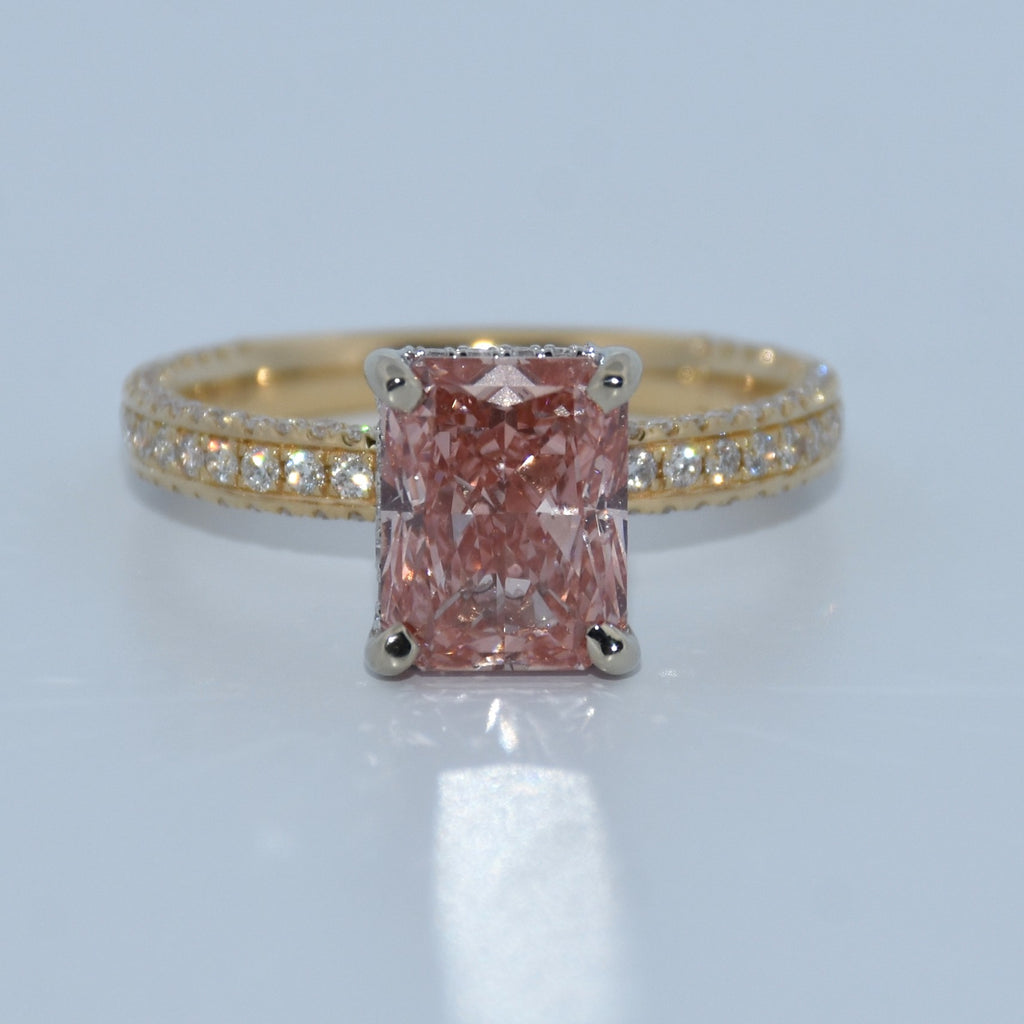 14K Gold | "Pink Slipper" Vivid Fancy Pink 2.63Ct Lab Diamond Engagement Ring Yellow Gold