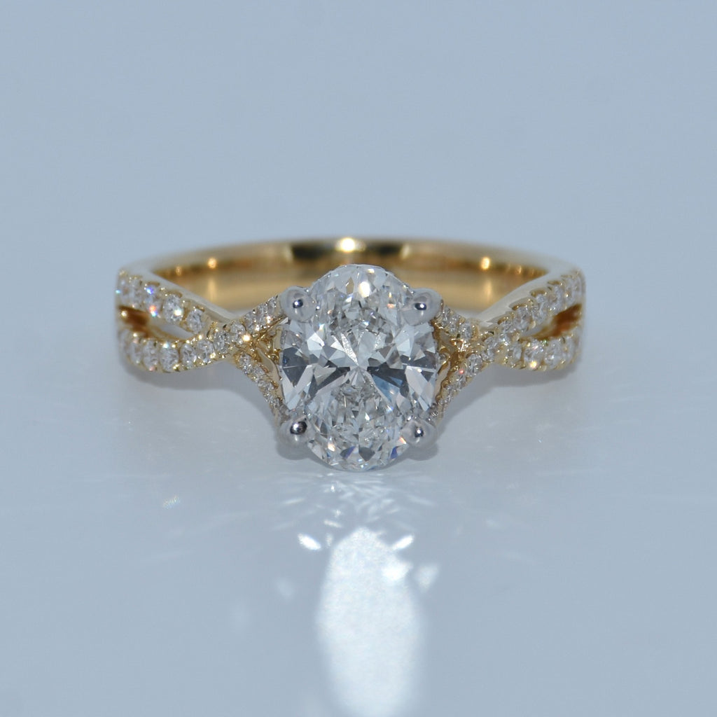 14K Gold | 1.58ct Oval Lab Diamond 14K Y/W Gold .47cttw Natural Twisted Shank Engagement Ring