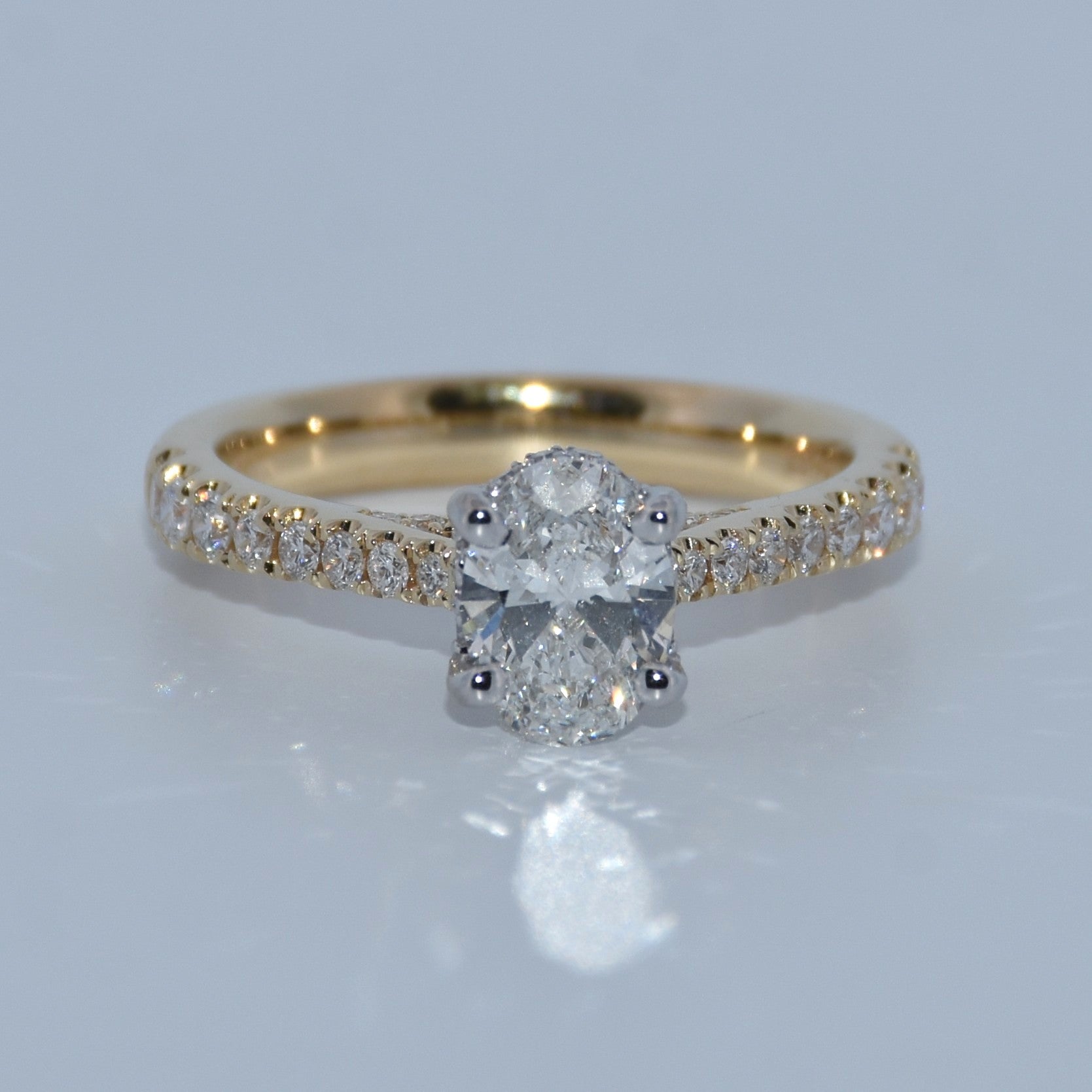 14K Gold | 1ct Oval Lab Diamond 14K Y/W Gold .49cttw Natural Setting Accented Engagement Ring