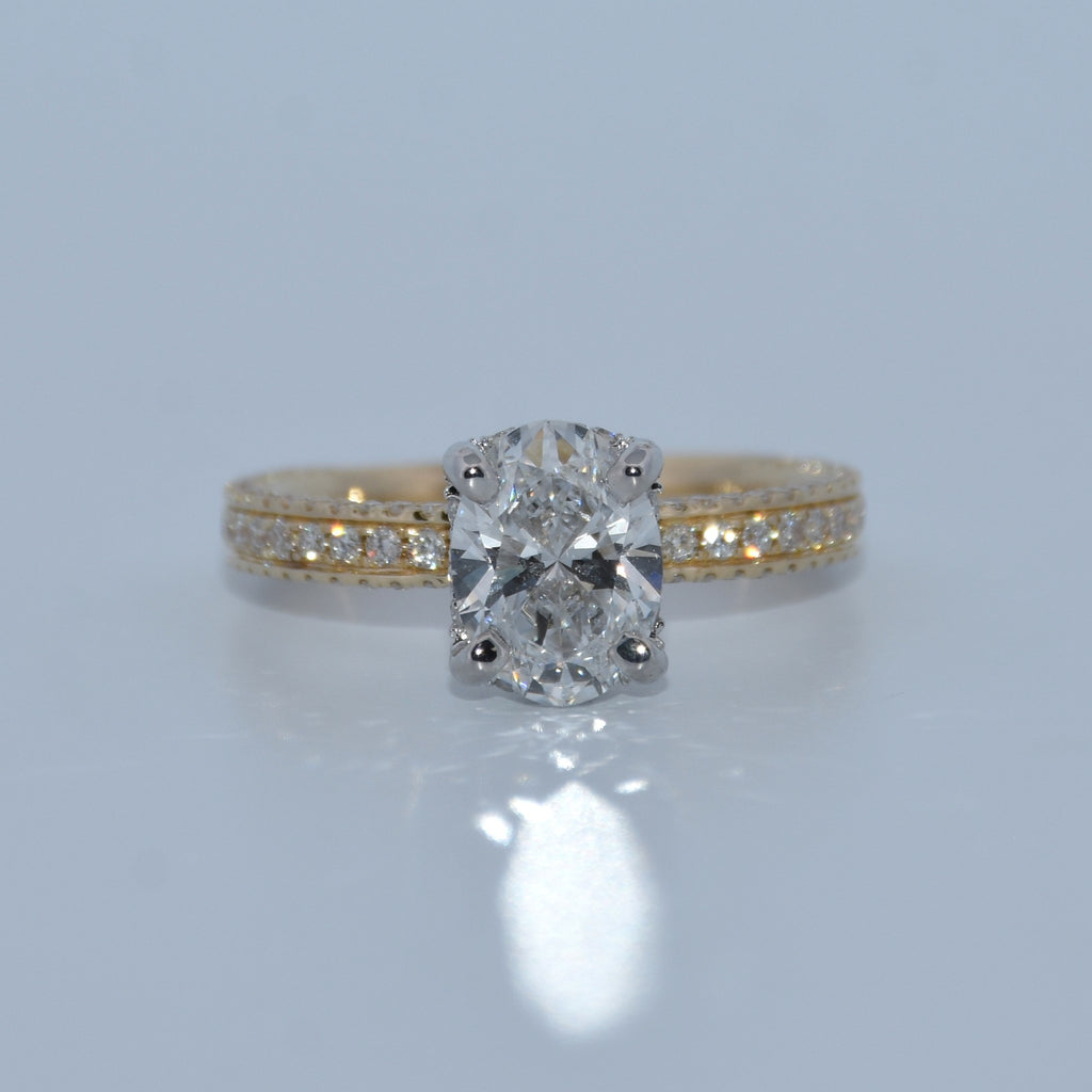 14K Gold | 1.58ct Oval Lab Diamond 14K Y/W Gold .67cttw Natural Setting Hidden Halo Accented Engagement Ring