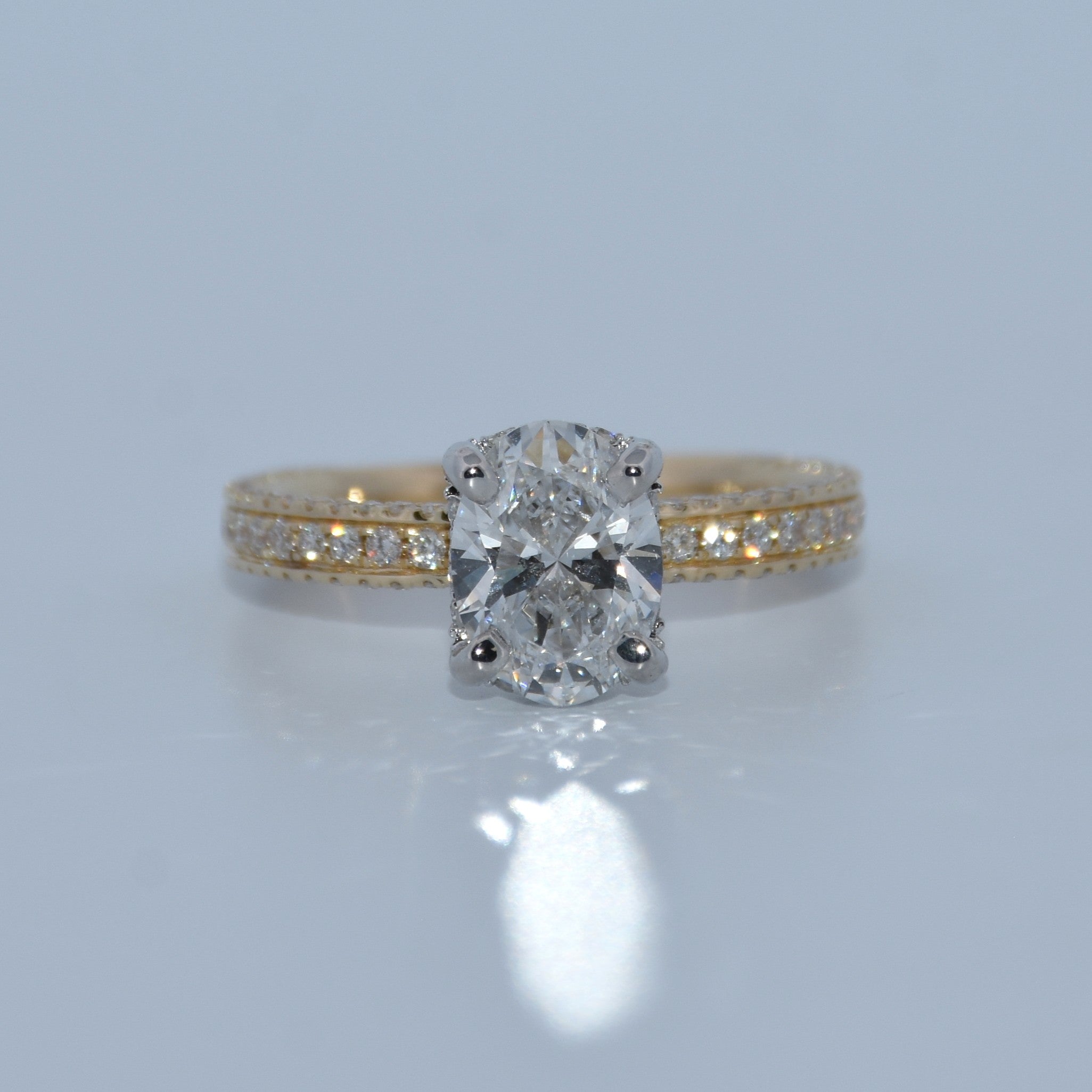 14K Gold | 1.58ct Oval Lab Diamond 14K Y/W Gold .67cttw Natural Setting Hidden Halo Accented Engagement Ring