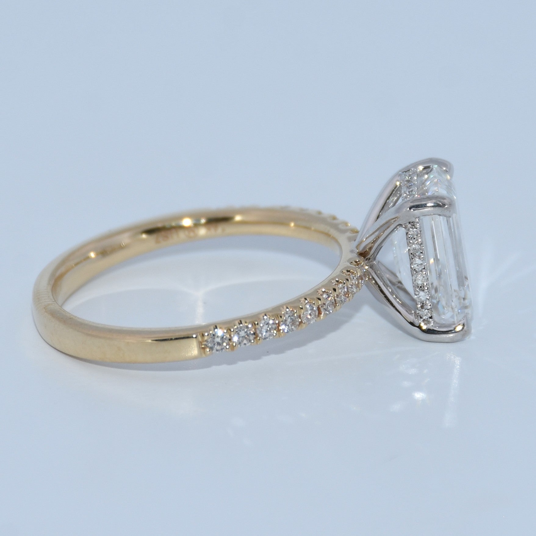 14K Gold | 2.59ct Emerald Cut Lab Diamond 14K Y/W Gold .22ct Natural Setting Accented Engagement Ring