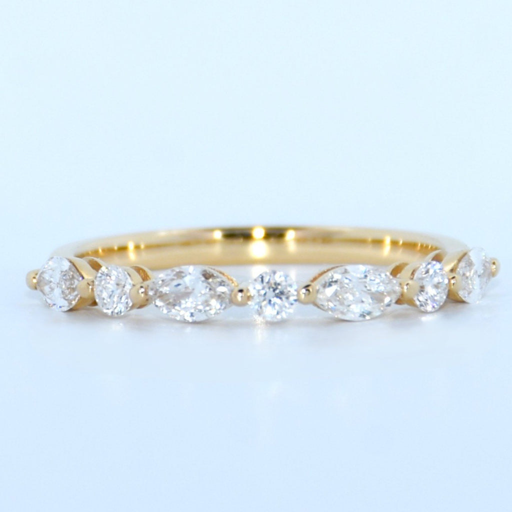 14K Gold | YG .594cttw Marquise/Round Lab Diamond Wedding/Anniversary Band