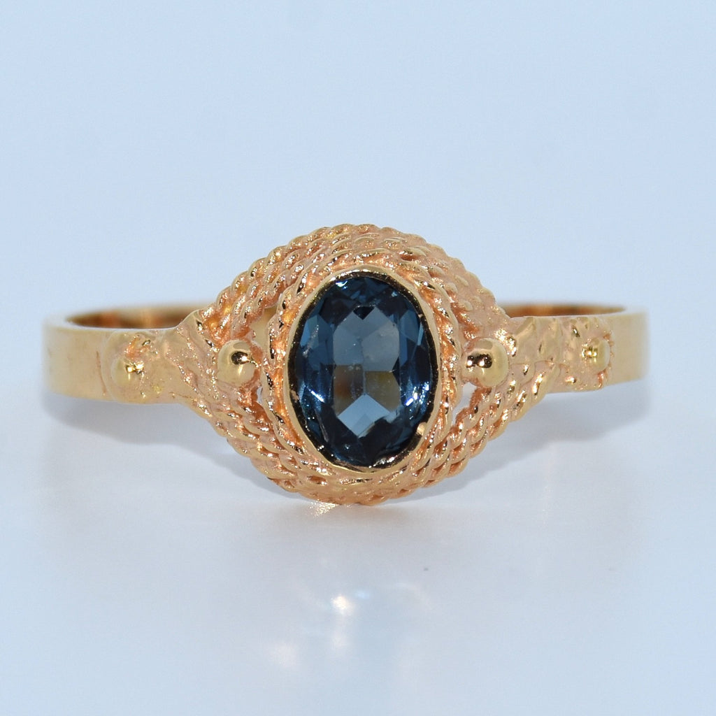 19.2K Portuguese Gold | Vintage Oval Blue Topaz Ring