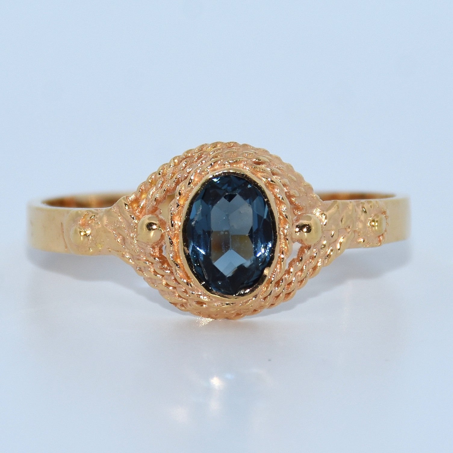 19.2K Portuguese Gold | Vintage Oval Blue Topaz Ring