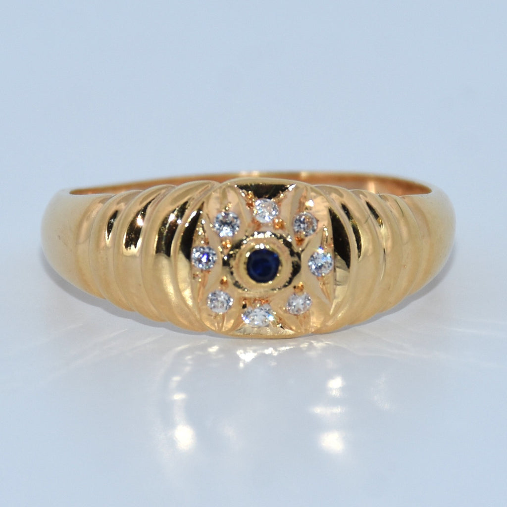 19.2K Portuguese Gold | Sapphire Ribbed Ring
