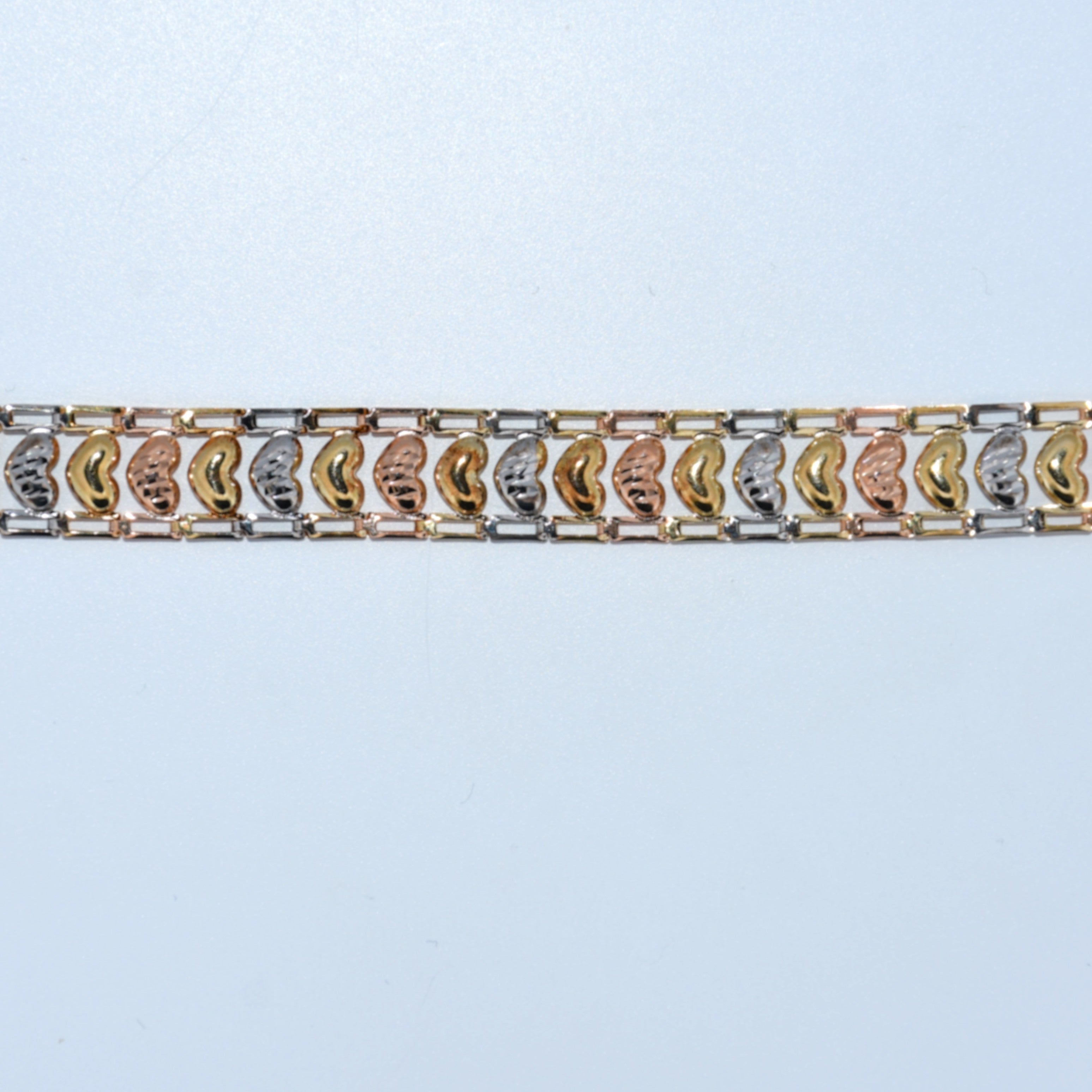 14K Gold | Tricolor Gold Heart Link Bracelet