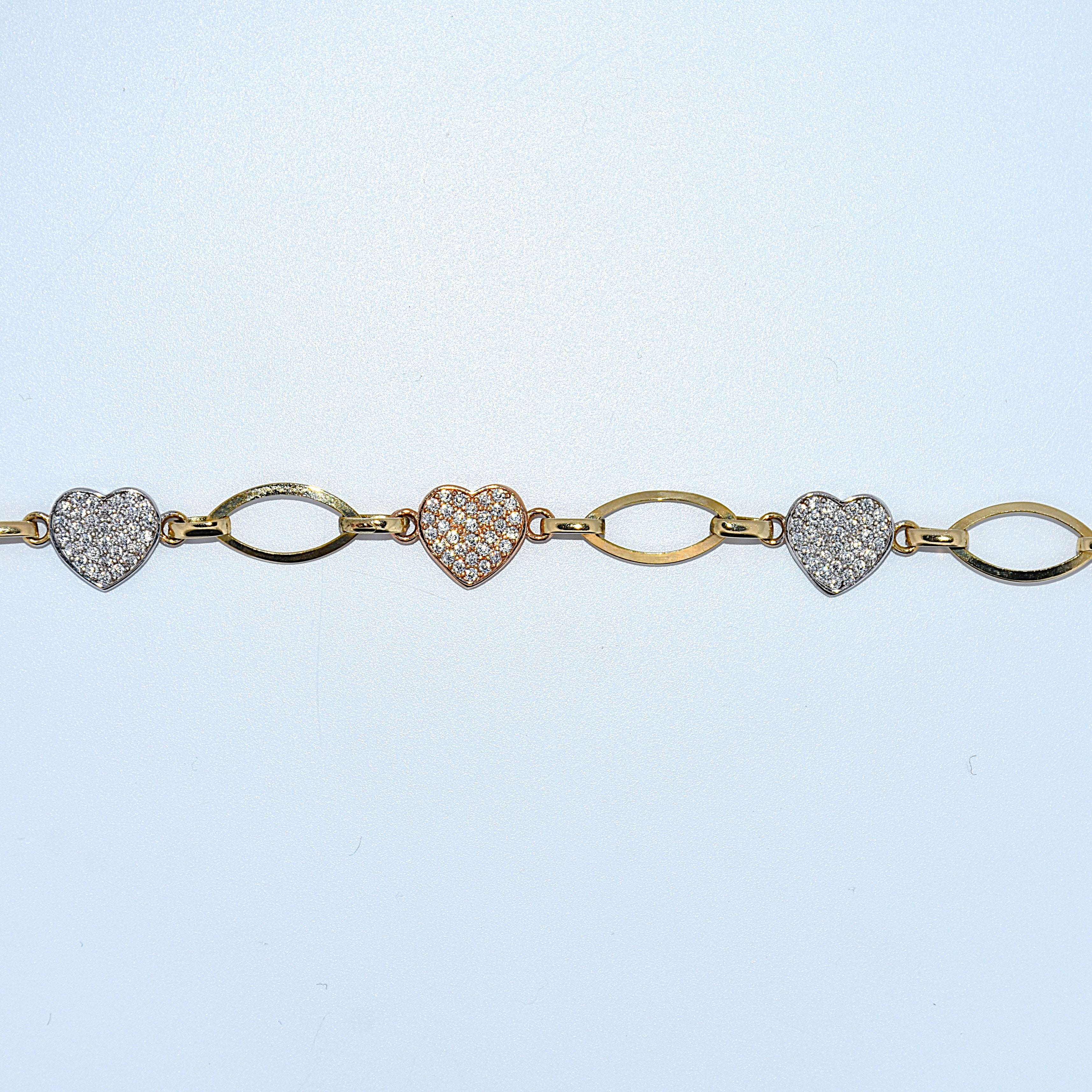 14K Gold | Tricolor Heart Bracelet