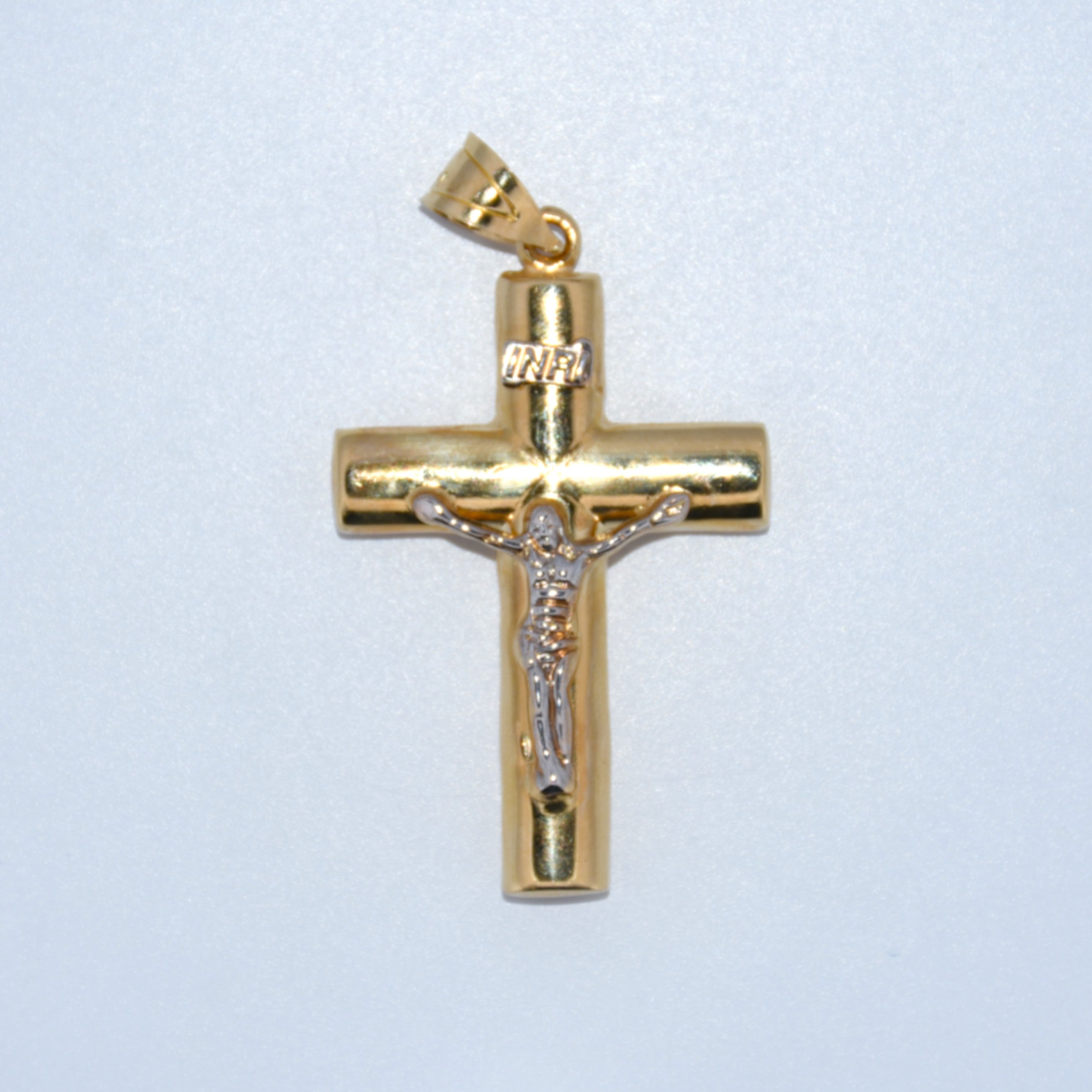 14K Gold | Large Hollow Two Tone Crucifix Pendant