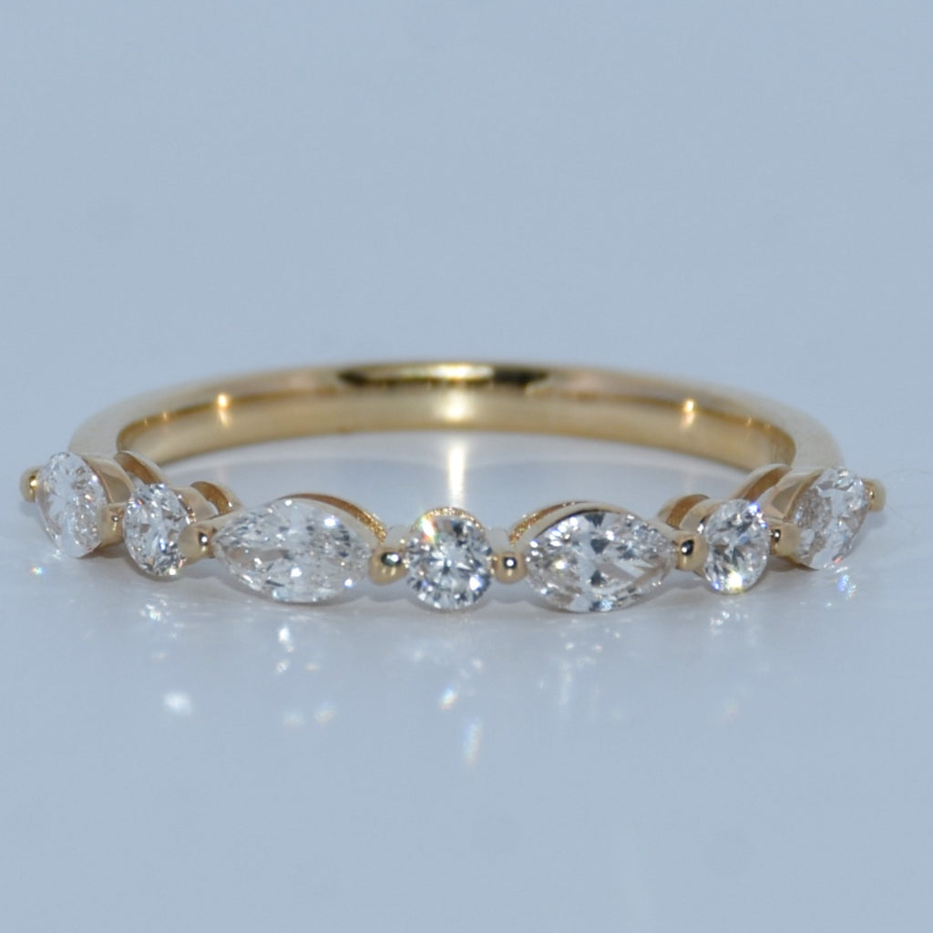 14K Gold | YG .594cttw Marquise/Round Lab Diamond Wedding/Anniversary Band