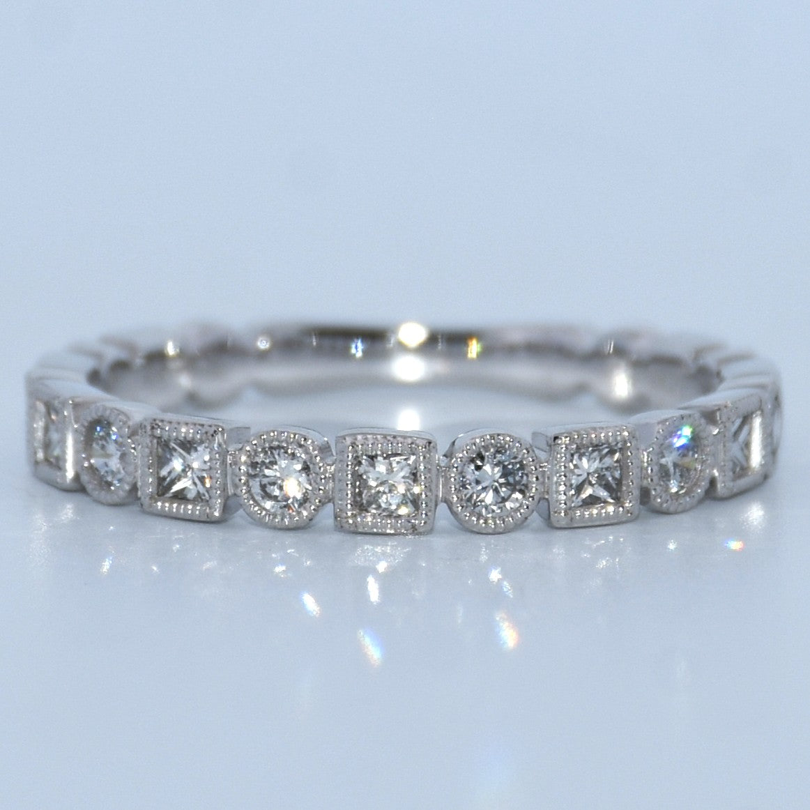 14K Gold | .39ct Natural Diamond Round/Princess Cut Eternity Wedding Band