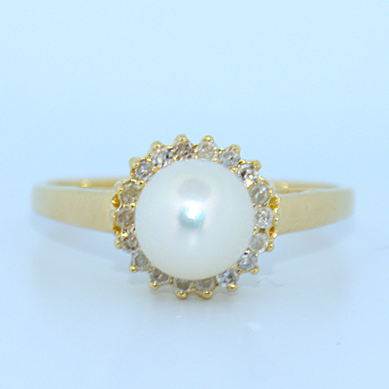 14K Gold | YG White Pearl and .14ct Natural Diamond Ring