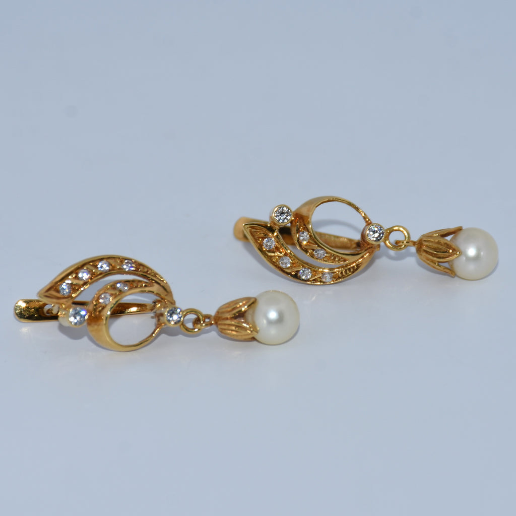 19.2K Portuguese Gold | Antique with Pearl Drop Earrings