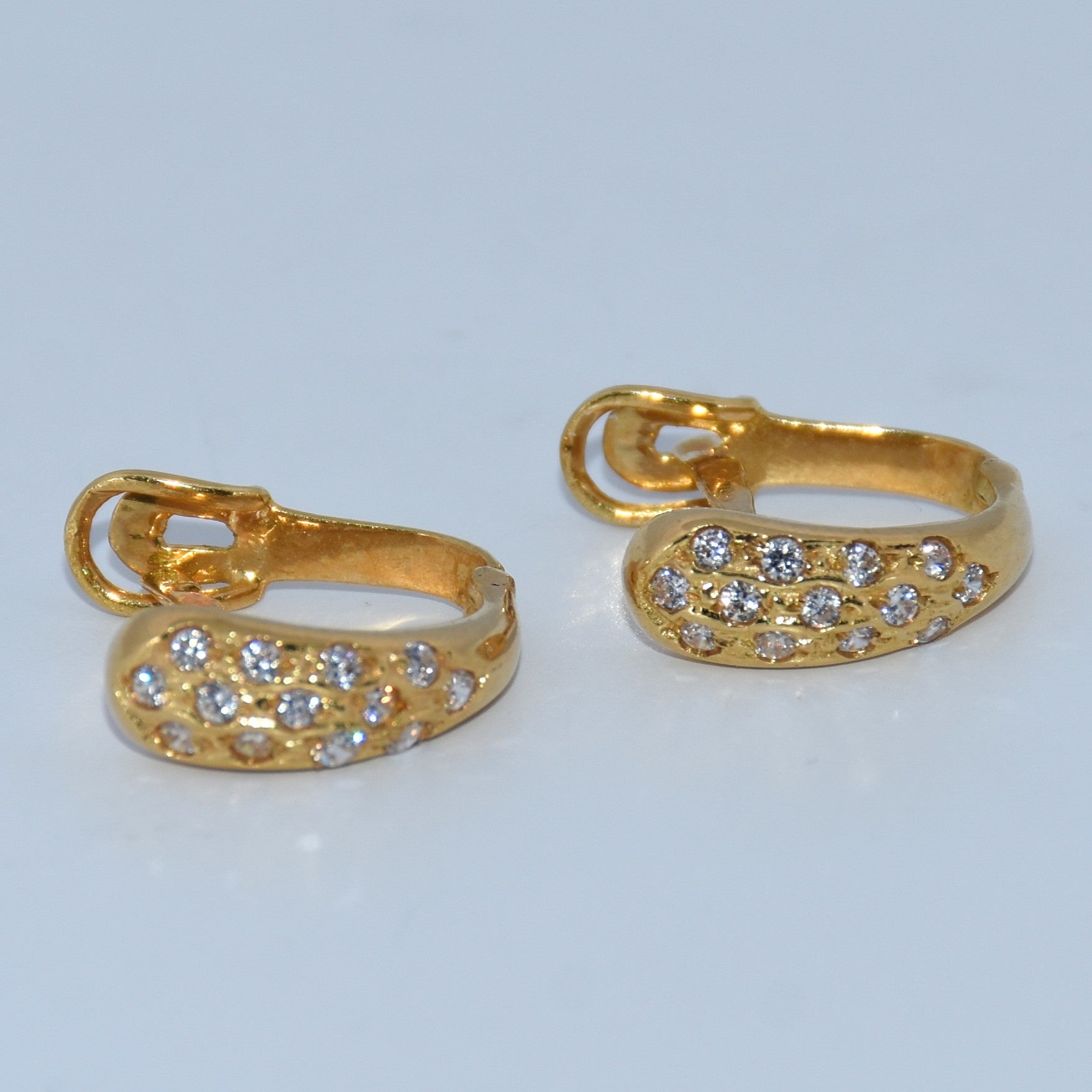 19.2K Portuguese Gold | White Stone Huggie Earrings