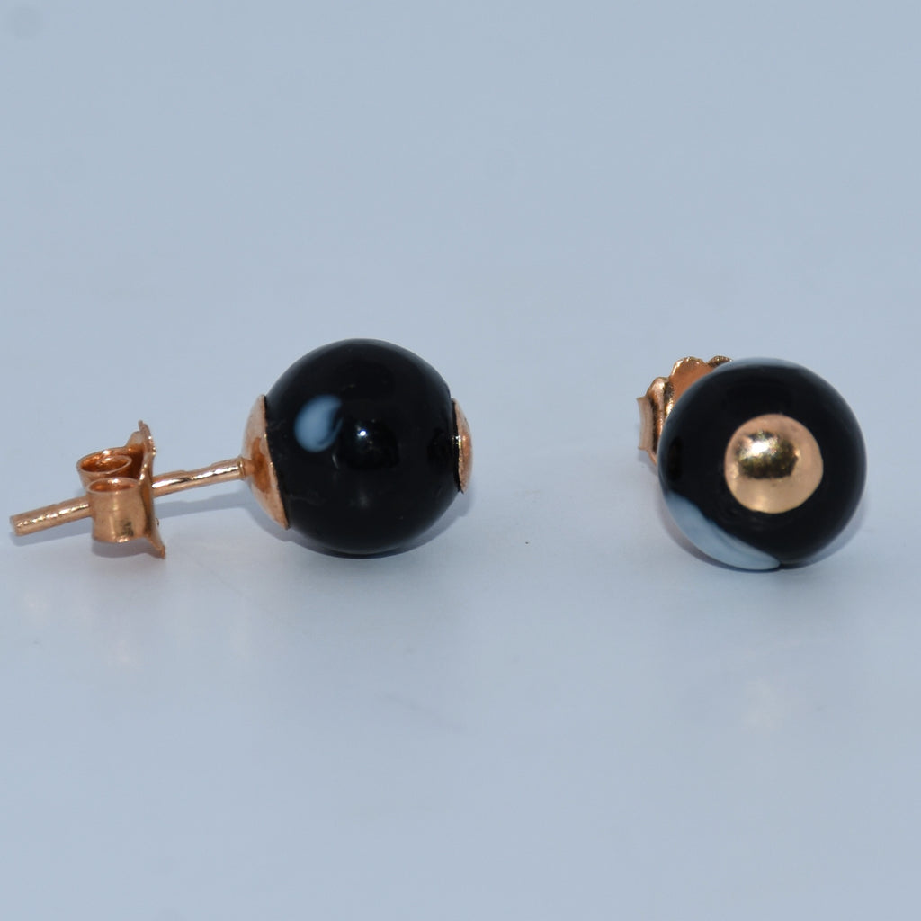 19.2K Portuguese Gold | Small Black Ball Earrings (Conta De Olho)