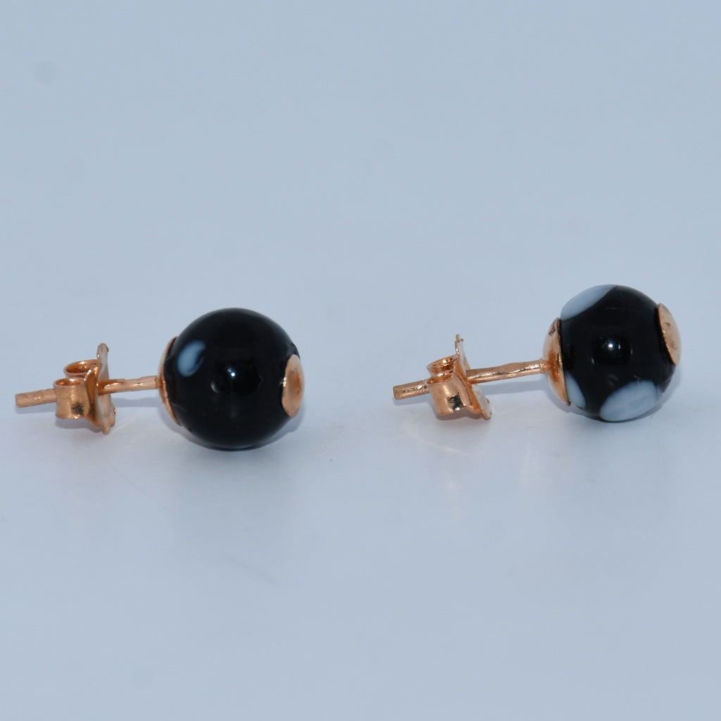 19.2K Portuguese Gold | Small Black Ball Earrings (Conta De Olho)