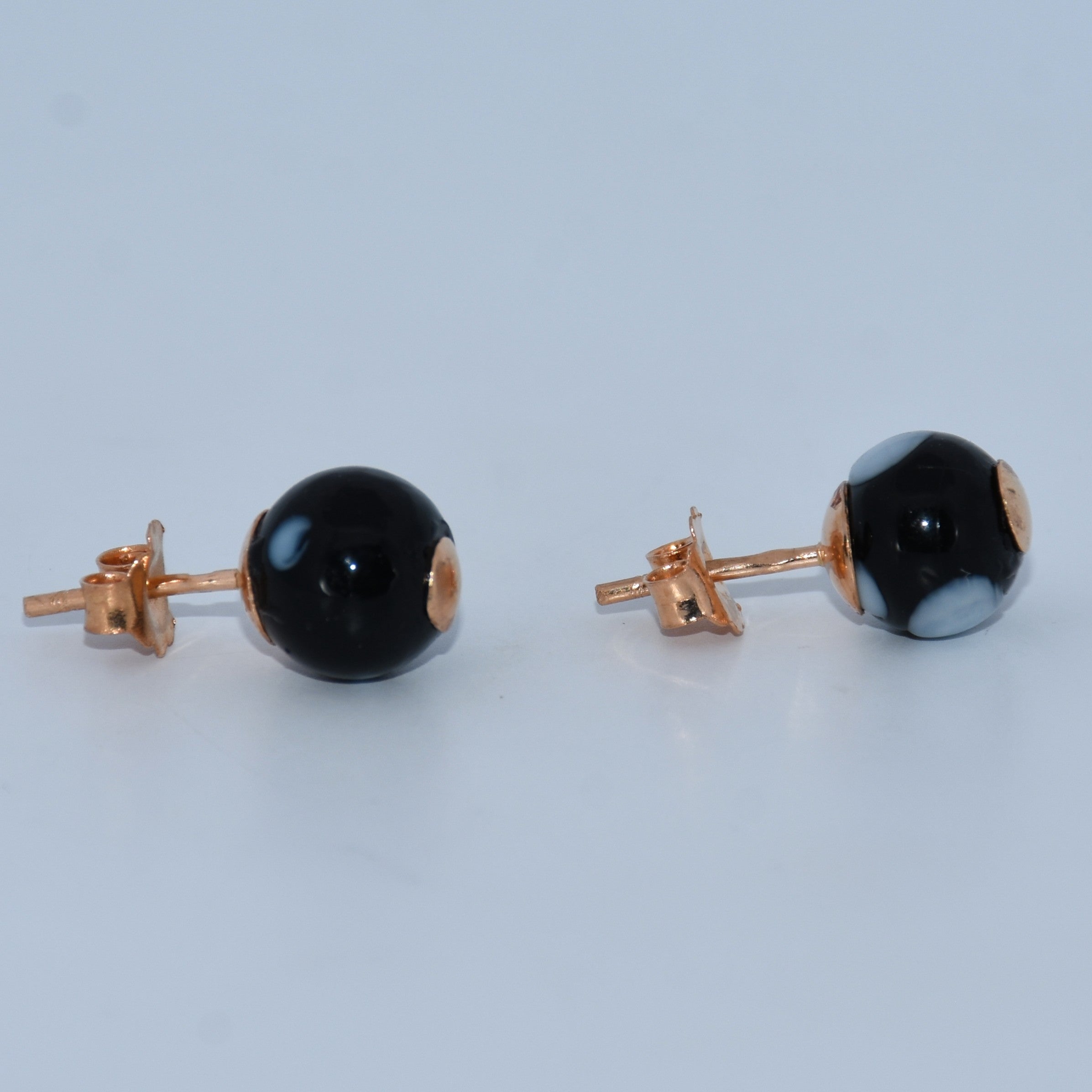 19.2K Portuguese Gold | Small Black Ball Earrings (Conta De Olho)