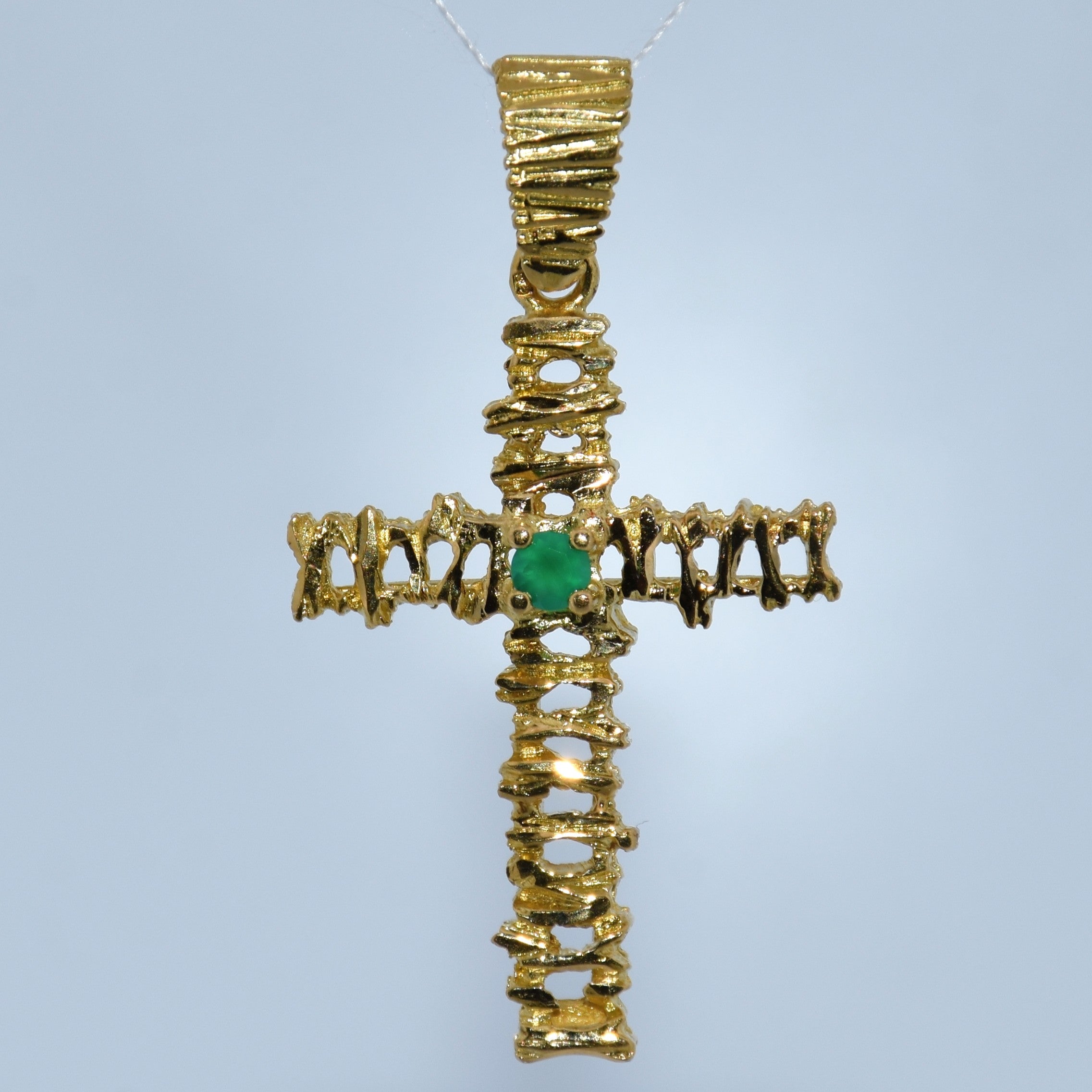 19.2K Portuguese Gold Cross with Emerald Stone Pendant