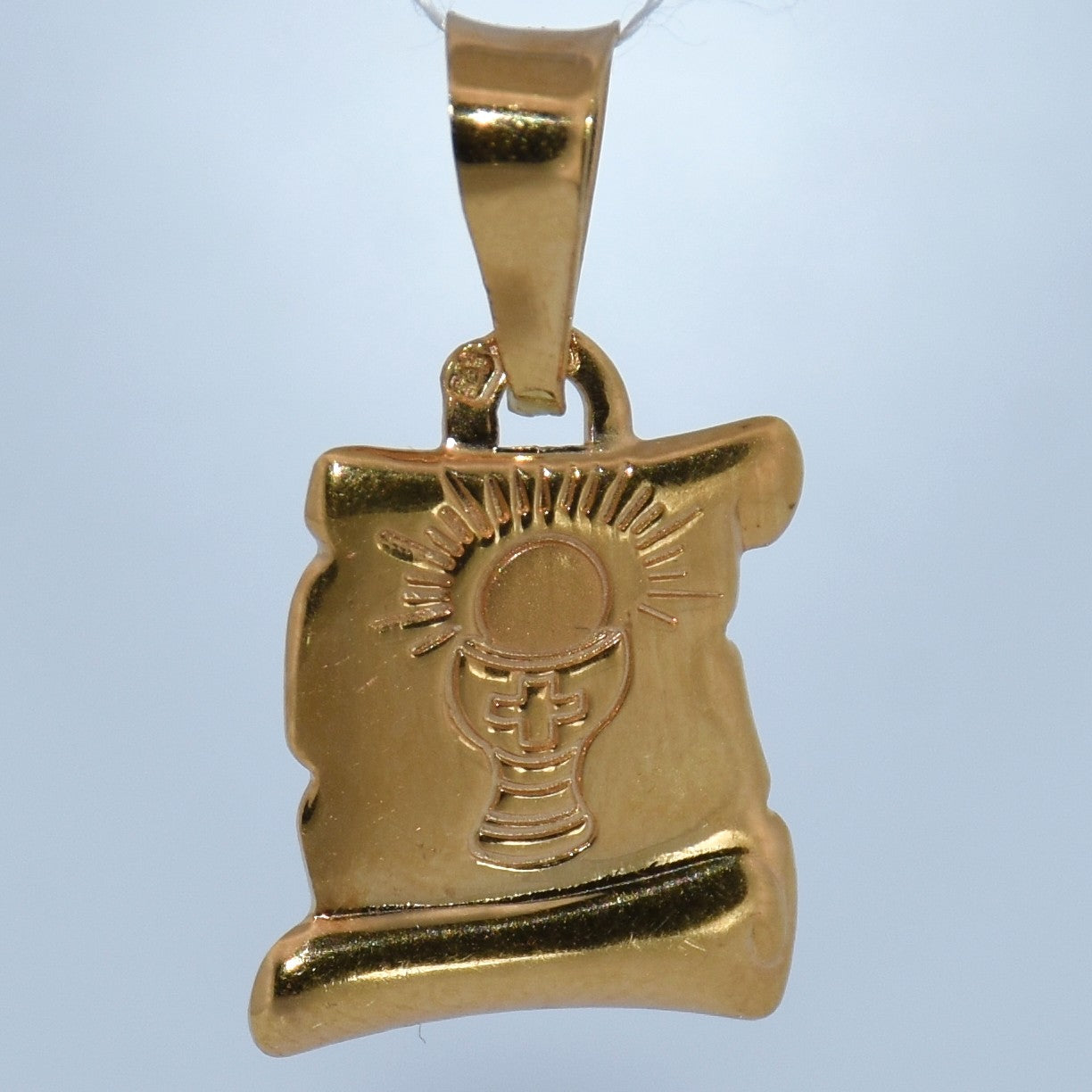 19.2K Portuguese Gold | First Communion Chalice Scroll Pendant