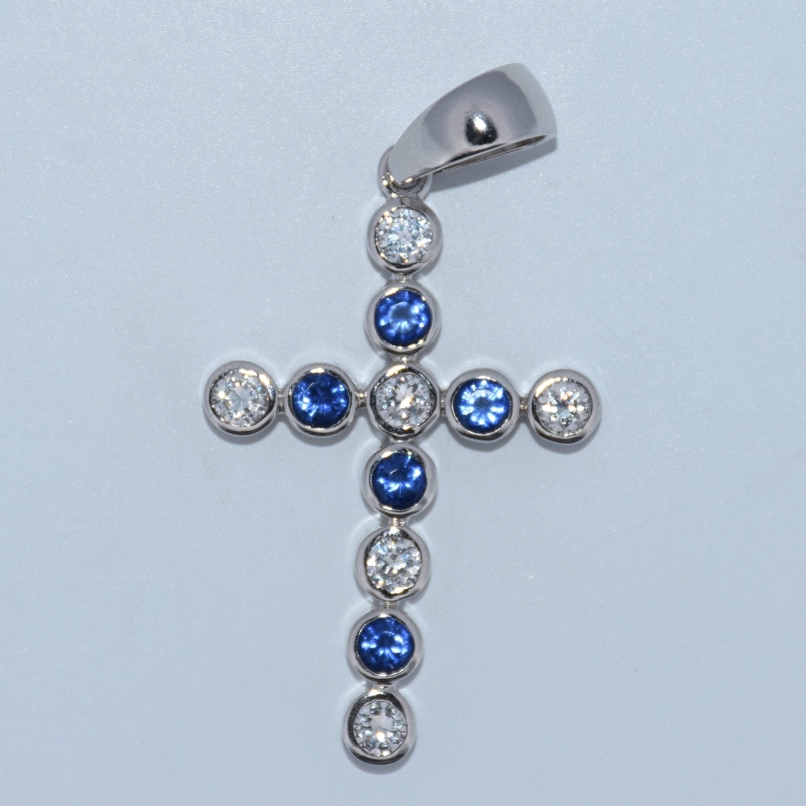 Sterling Silver | Large Blue and White CZ Cross