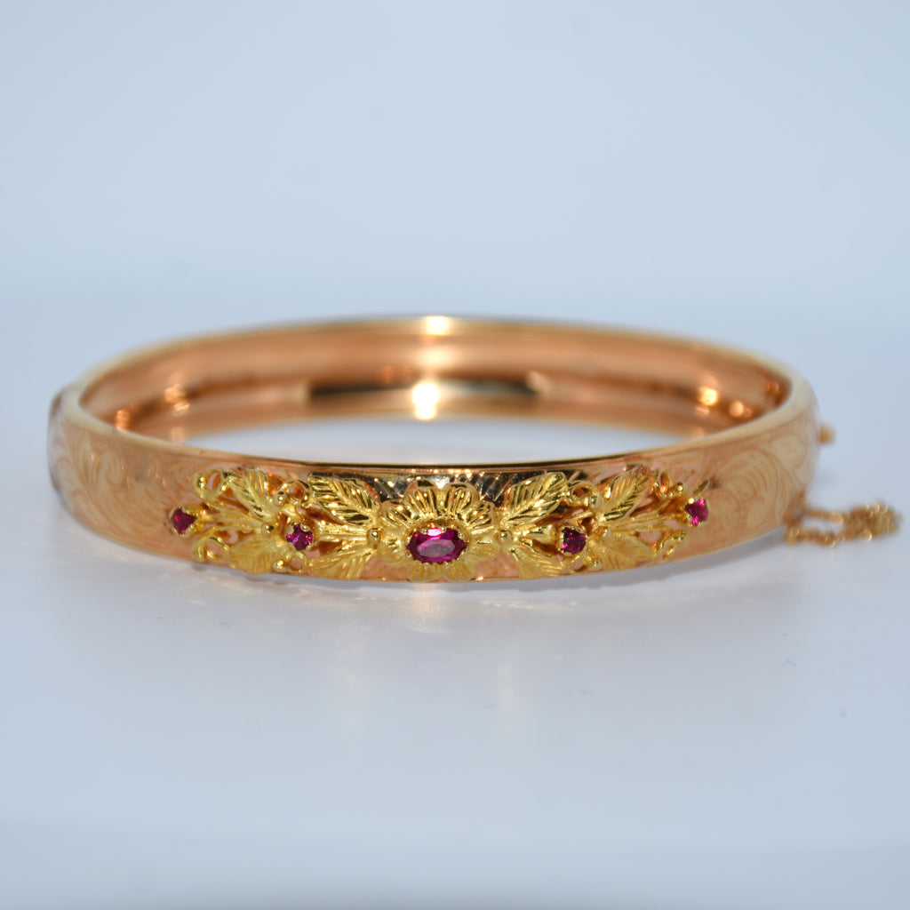 19.2K Portuguese Gold | Bangel w/ Floral Design 10mm